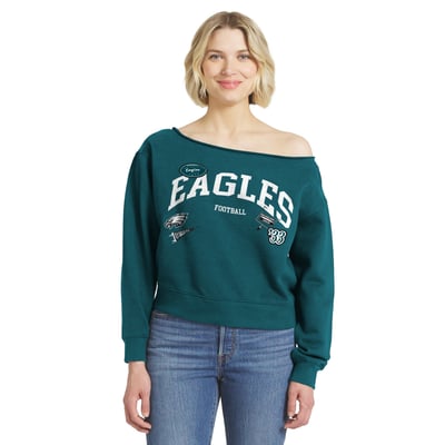  Philadelphia Eagles WEAR by Erin Andrews Women's Off-the-Shoulder Sweatshirt - Midnight Green