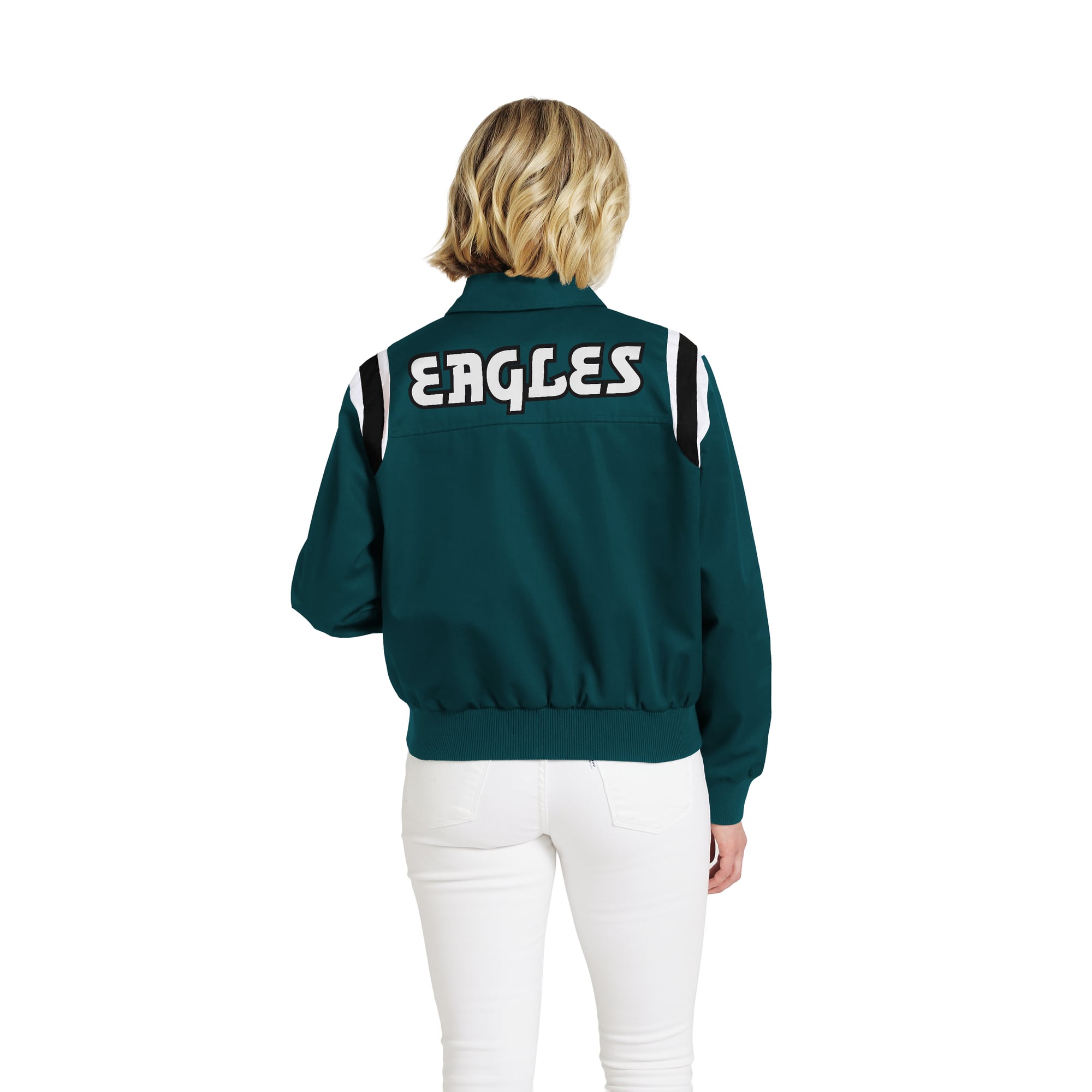 Veste zippée intégrale en sergé à rayures sur les épaules, vert nuit, de la marque WEAR by Erin Andrews pour femme.