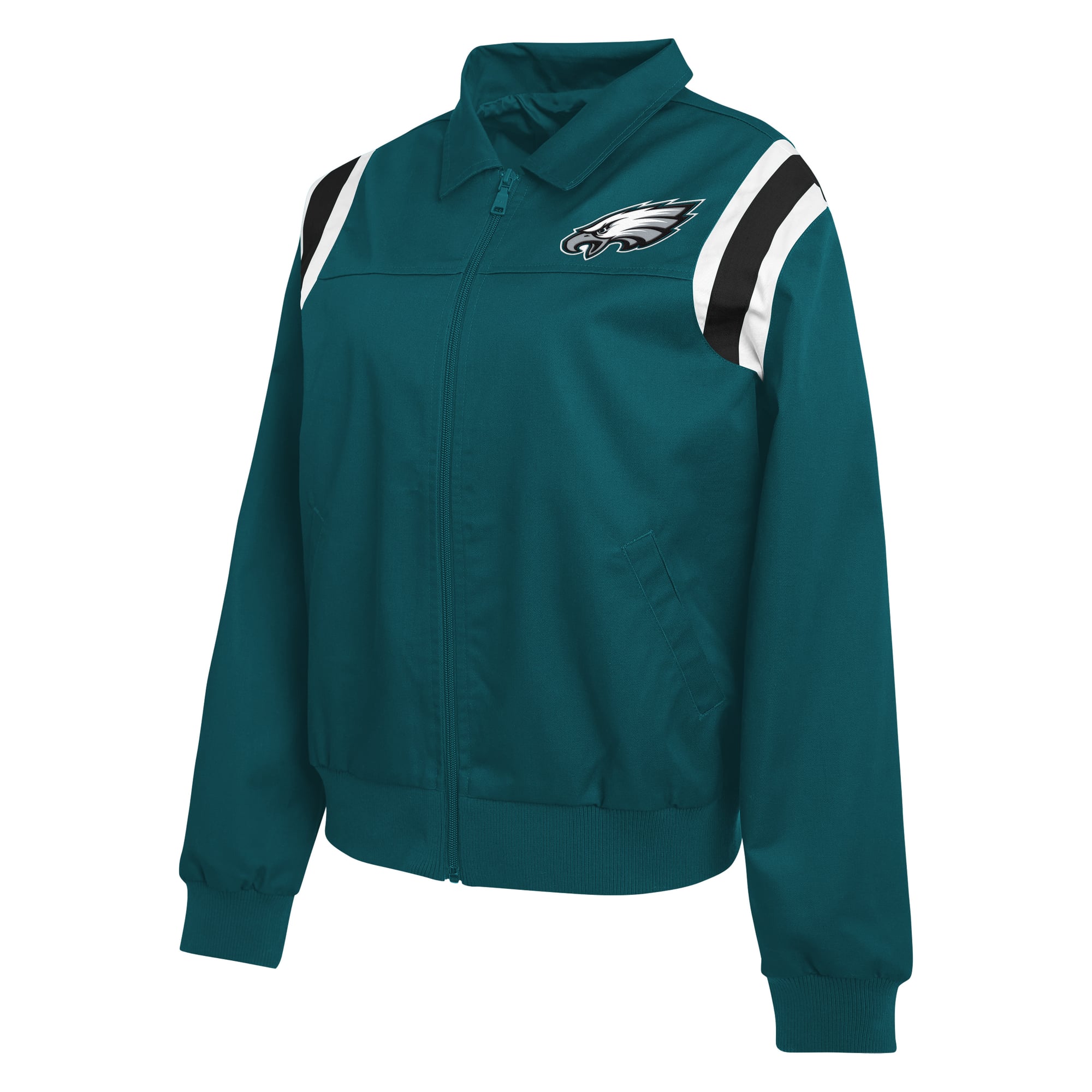 Veste zippée intégrale en sergé à rayures sur les épaules, vert nuit, de la marque WEAR by Erin Andrews pour femme.