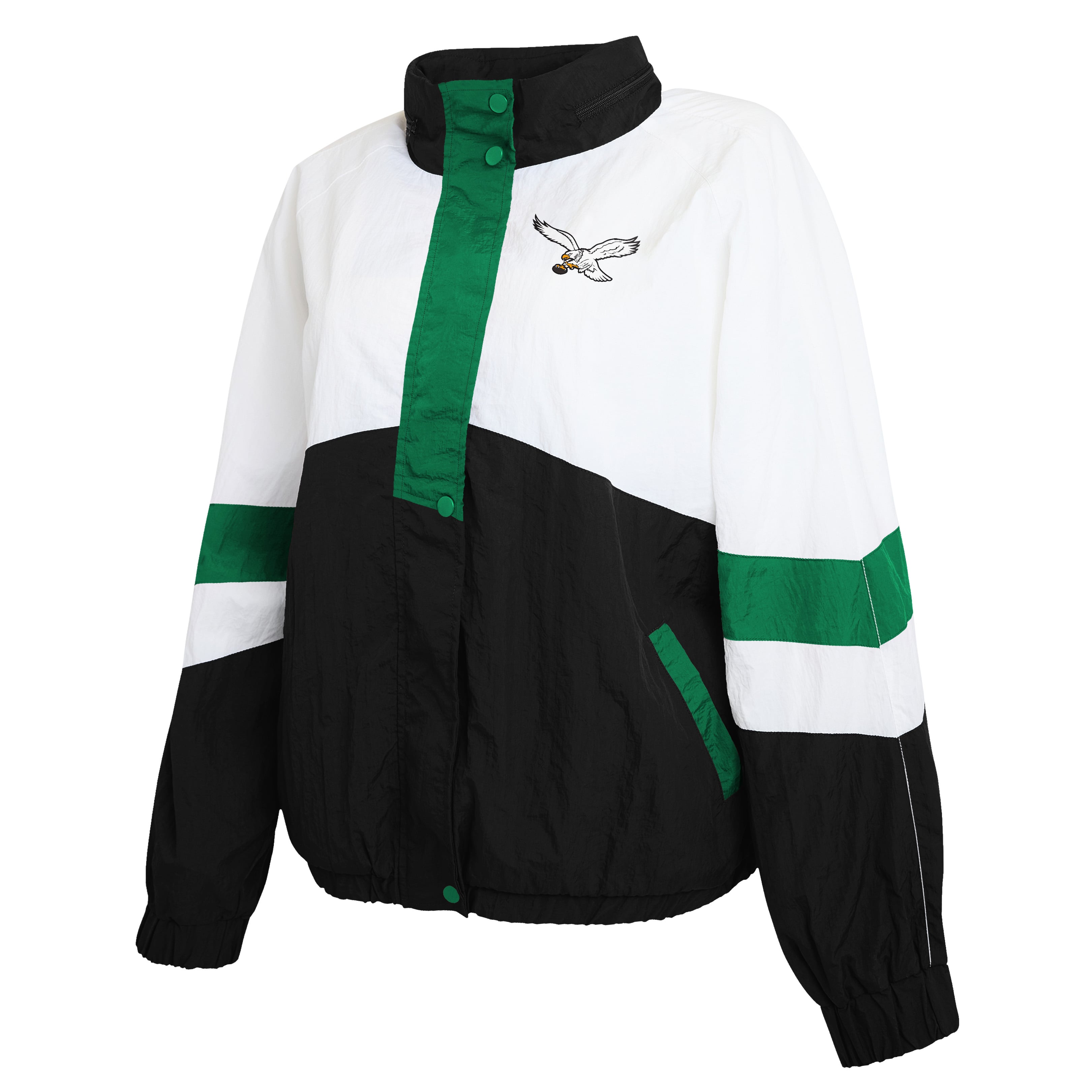 Women's WEAR by Erin Andrews  White/Black Philadelphia Eagles Plus Crinkle Full-Snap Hooded Windbreaker Jacket