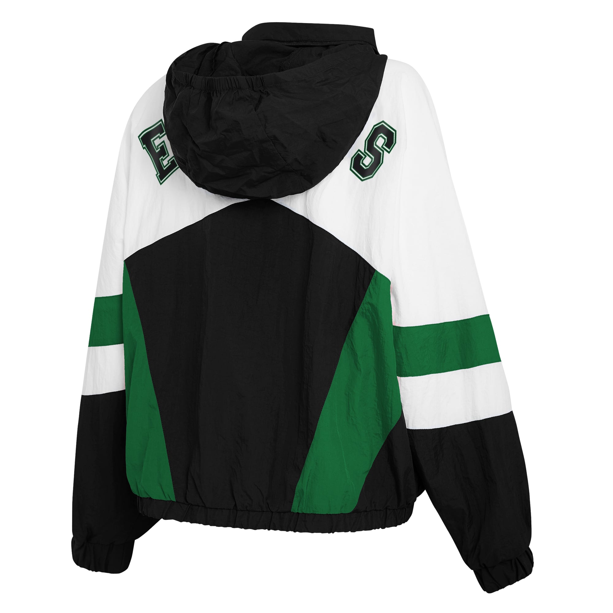 Women's WEAR by Erin Andrews  White/Black Philadelphia Eagles Throwback Crinkle Full-Snap Hooded Windbreaker Jacket