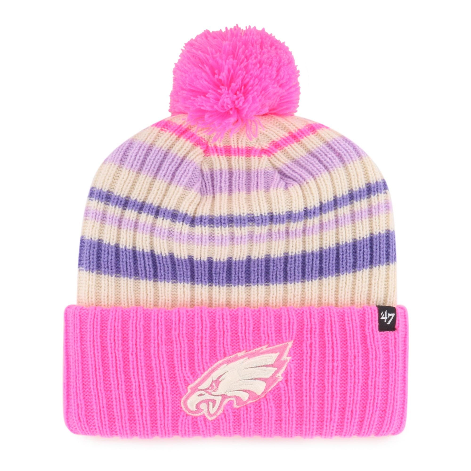 Bonnet tricoté à revers « Fort de neige » rose des Eagles Philadelphie, modèle 47, avec pompon