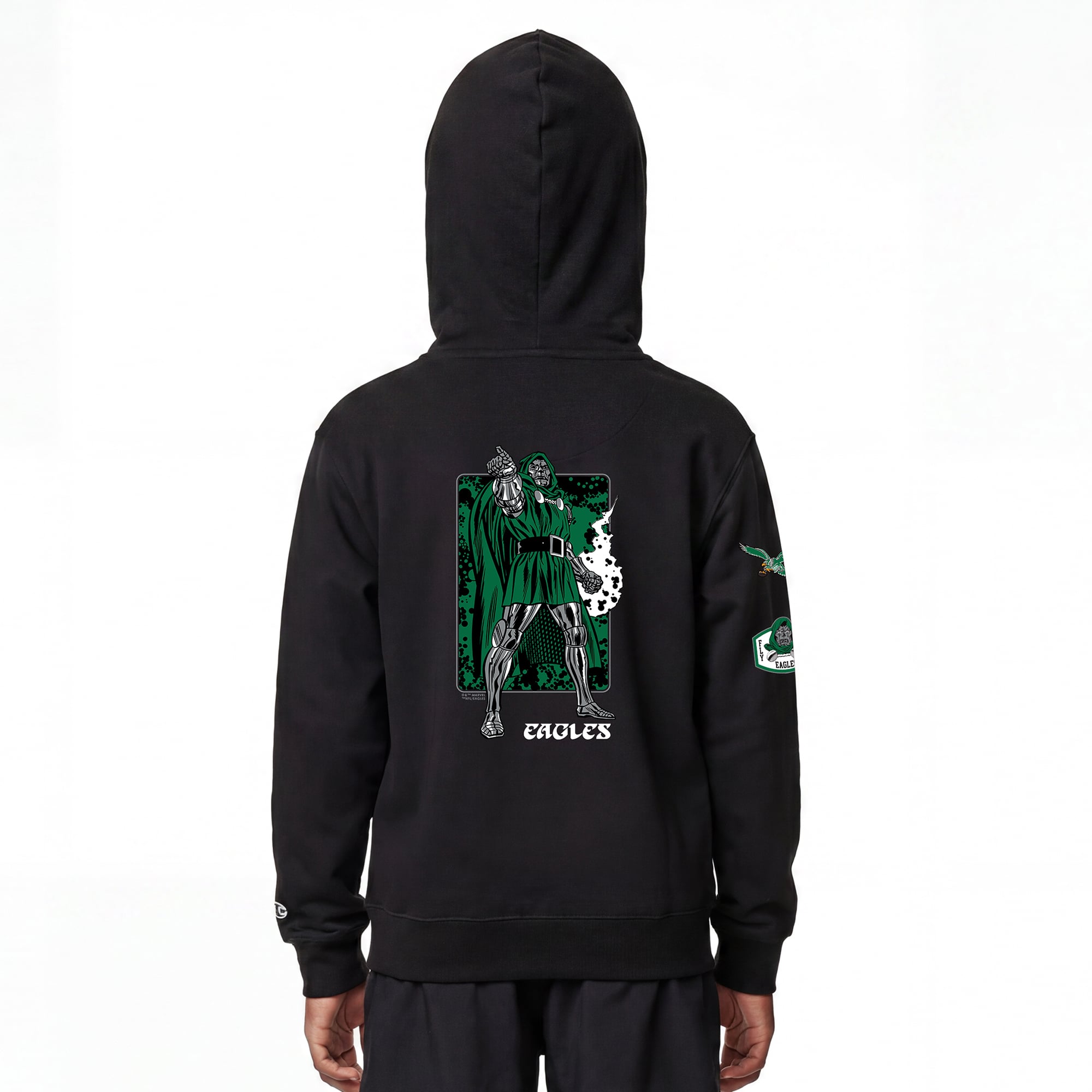 Sweat à capuche zippé Disney x Champion noir Philadelphia Eagles Doctor Doom pour enfant