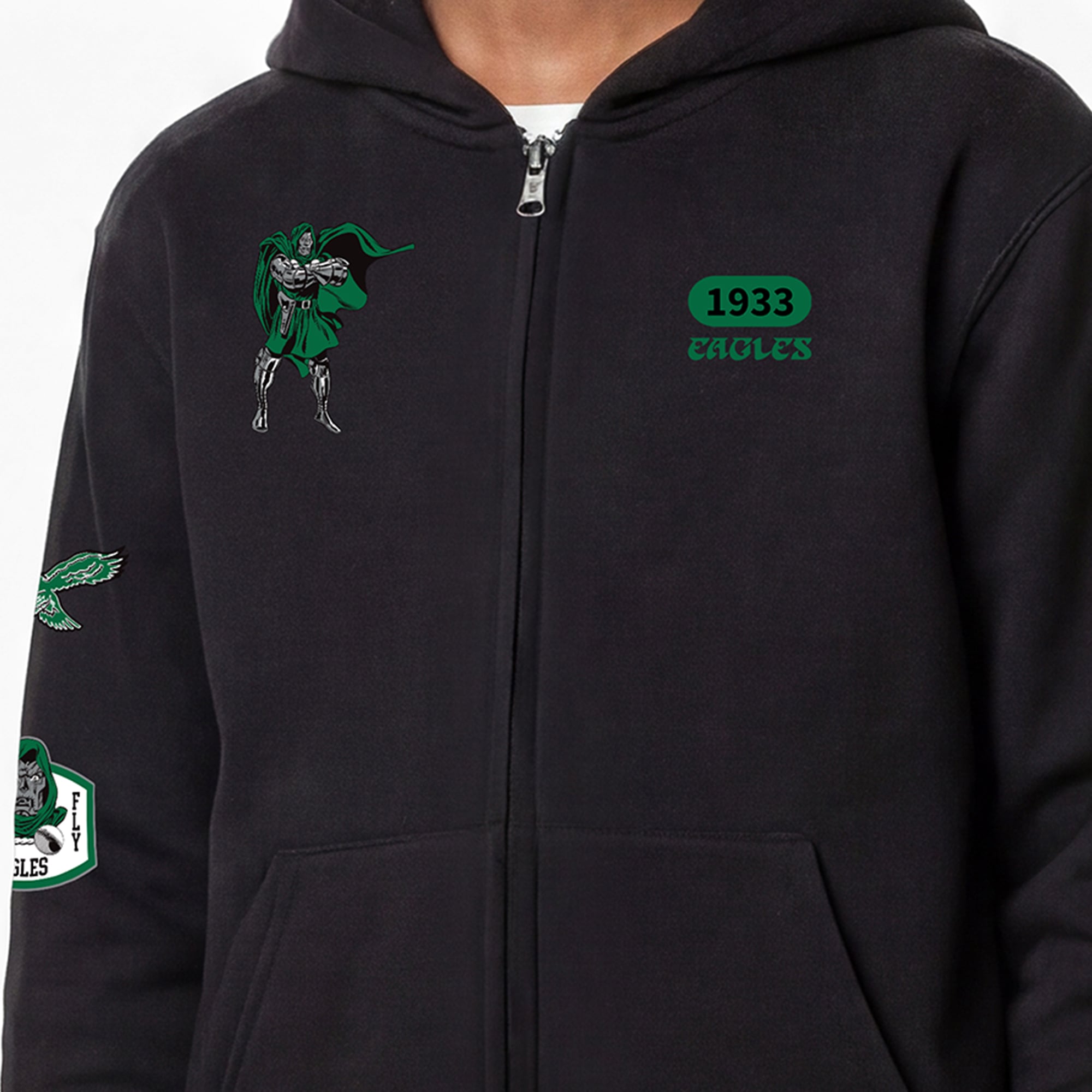 Sweat à capuche zippé Disney x Champion noir Philadelphia Eagles Doctor Doom pour enfant