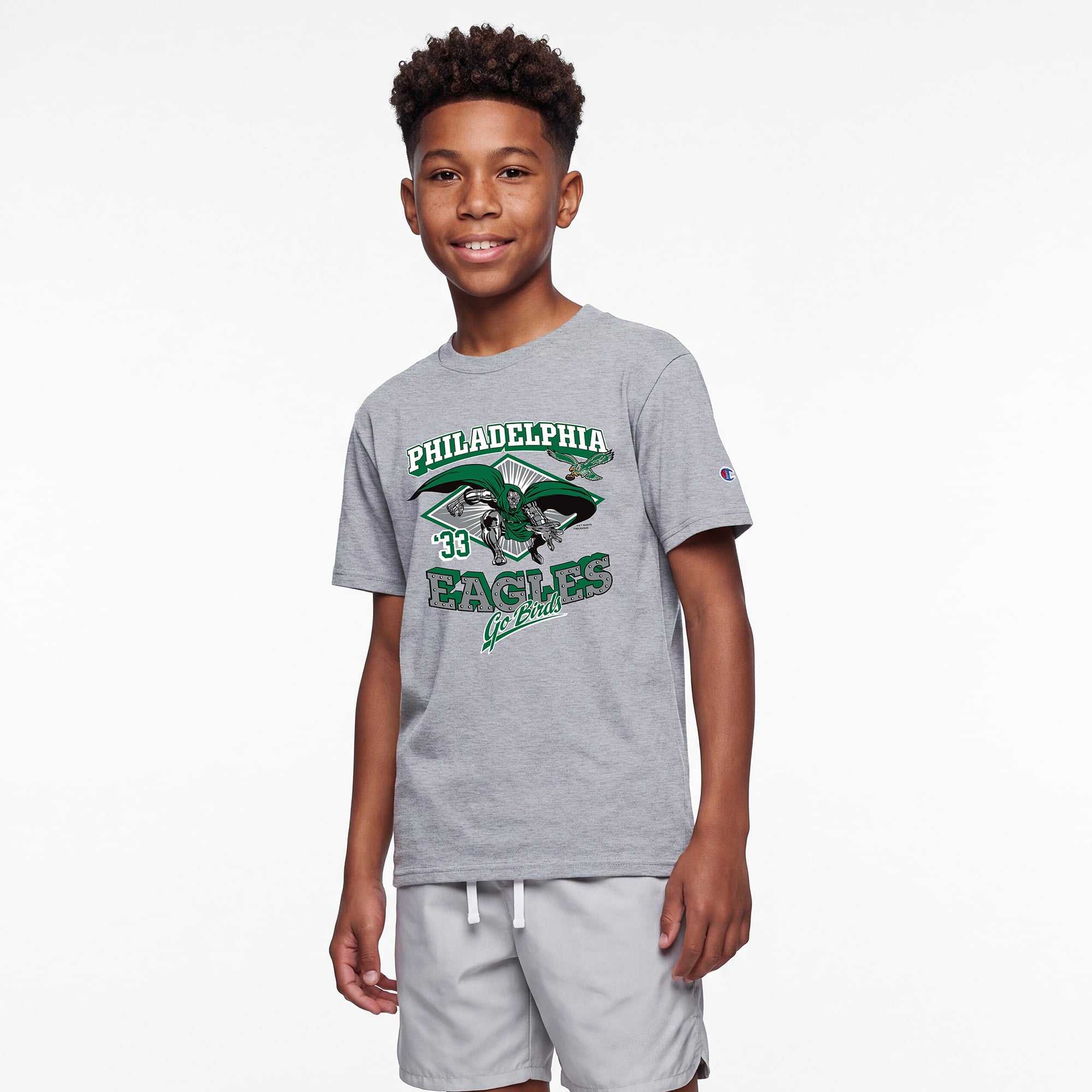 T-shirt enfant Disney x Champion gris chiné Philadelphia Eagles Docteur Doom