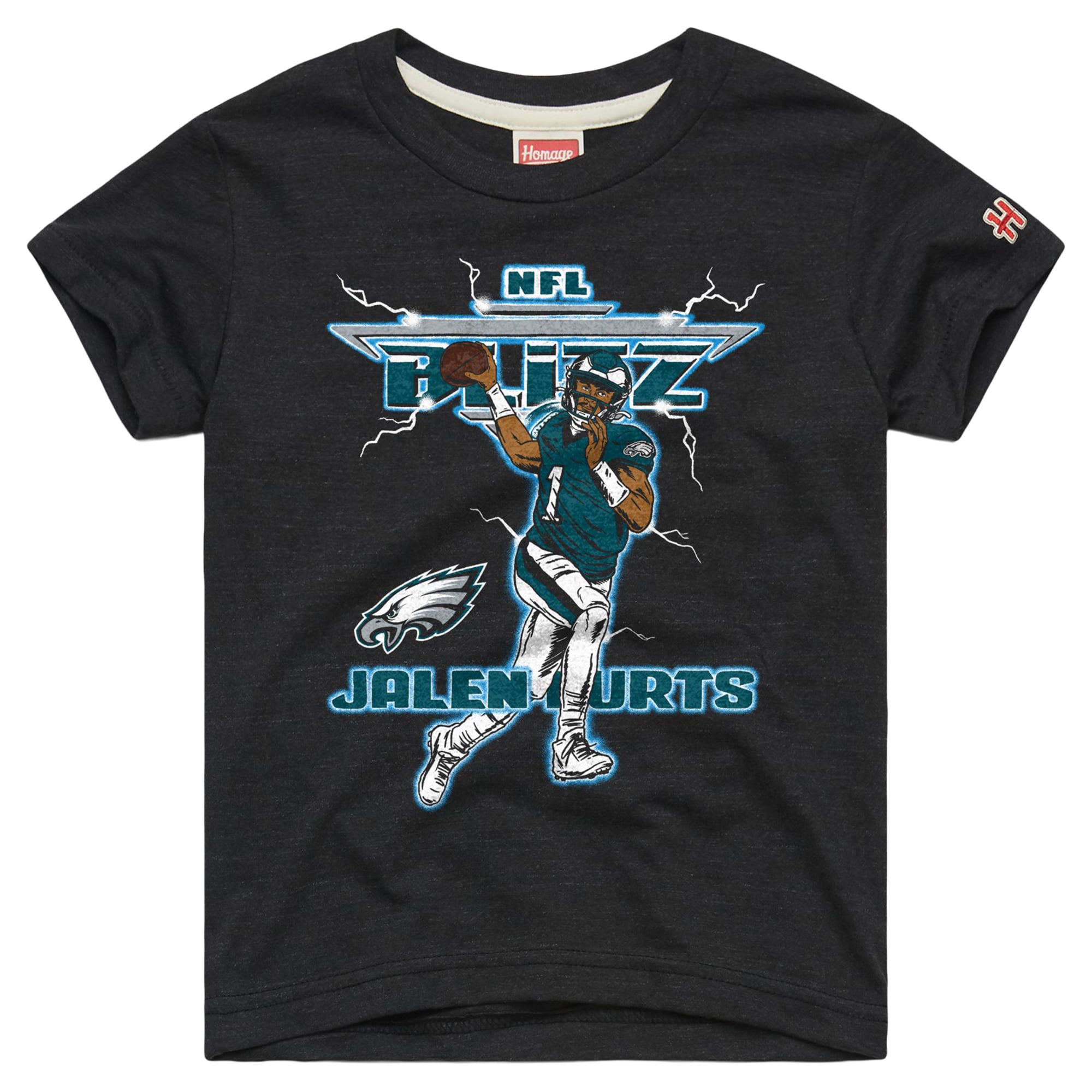 T-shirt Youth Homage Jalen Hurts Gris anthracite Philadelphia Eagles NFL Blitz Tri-Blend