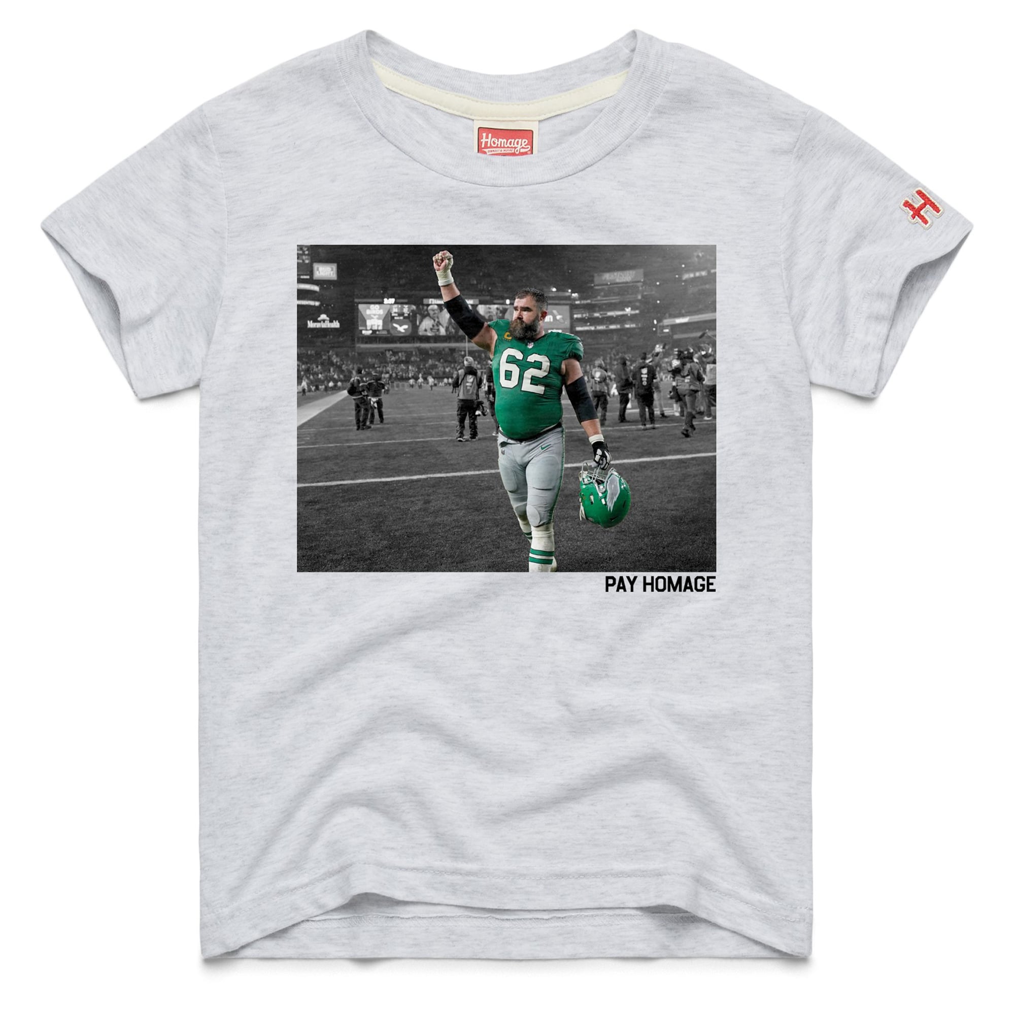T-shirt hommage à Jason Kelce, légende des Eagles de Philadelphie, couleur cendre, pour jeunes.