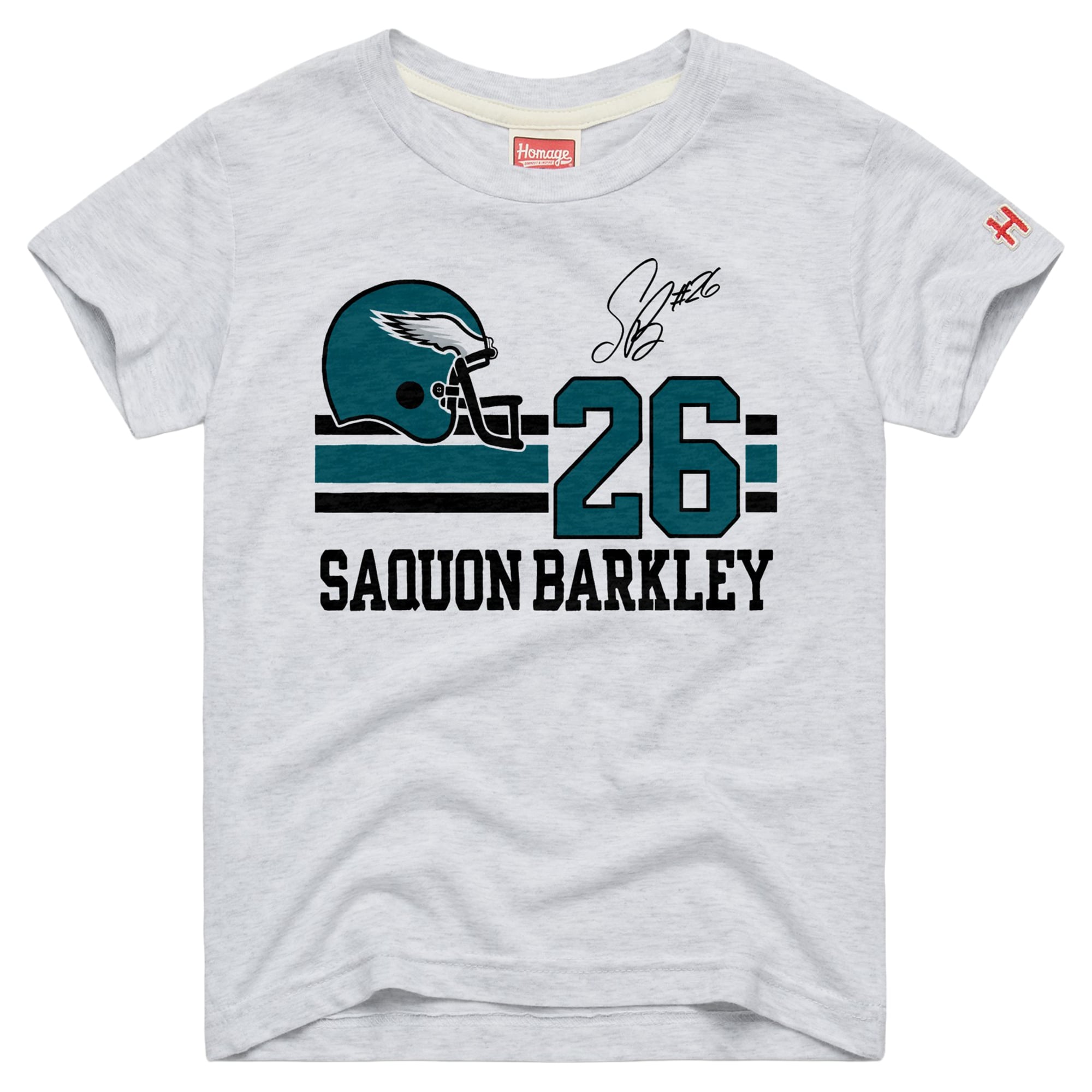 T-shirt Youth Homage Saquon Barkley Ash Philadelphia Eagles Remix Signature Tri-Blend