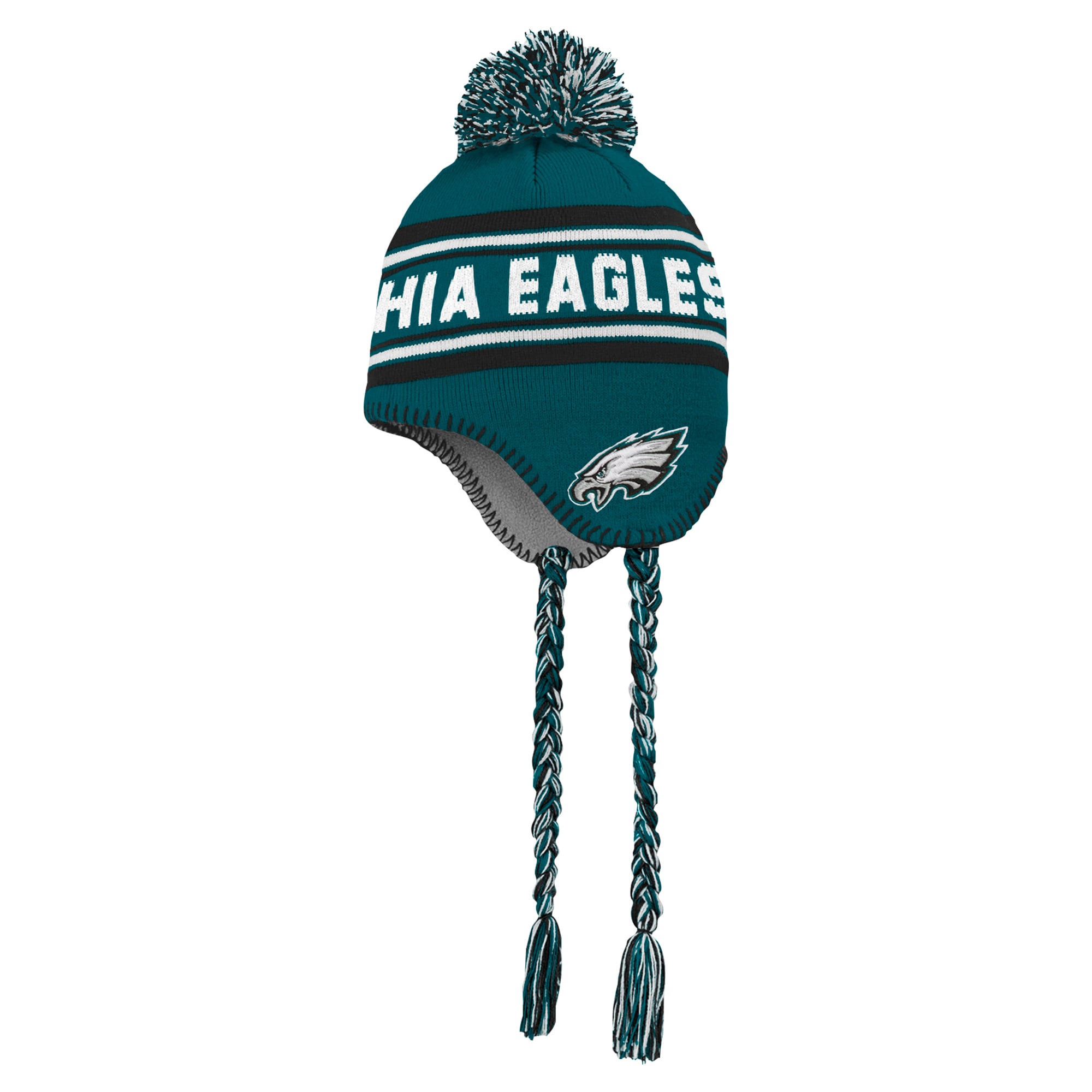 Youth Midnight Green Philadelphia Eagles Jacquard Tassel Knit Hat with Pom