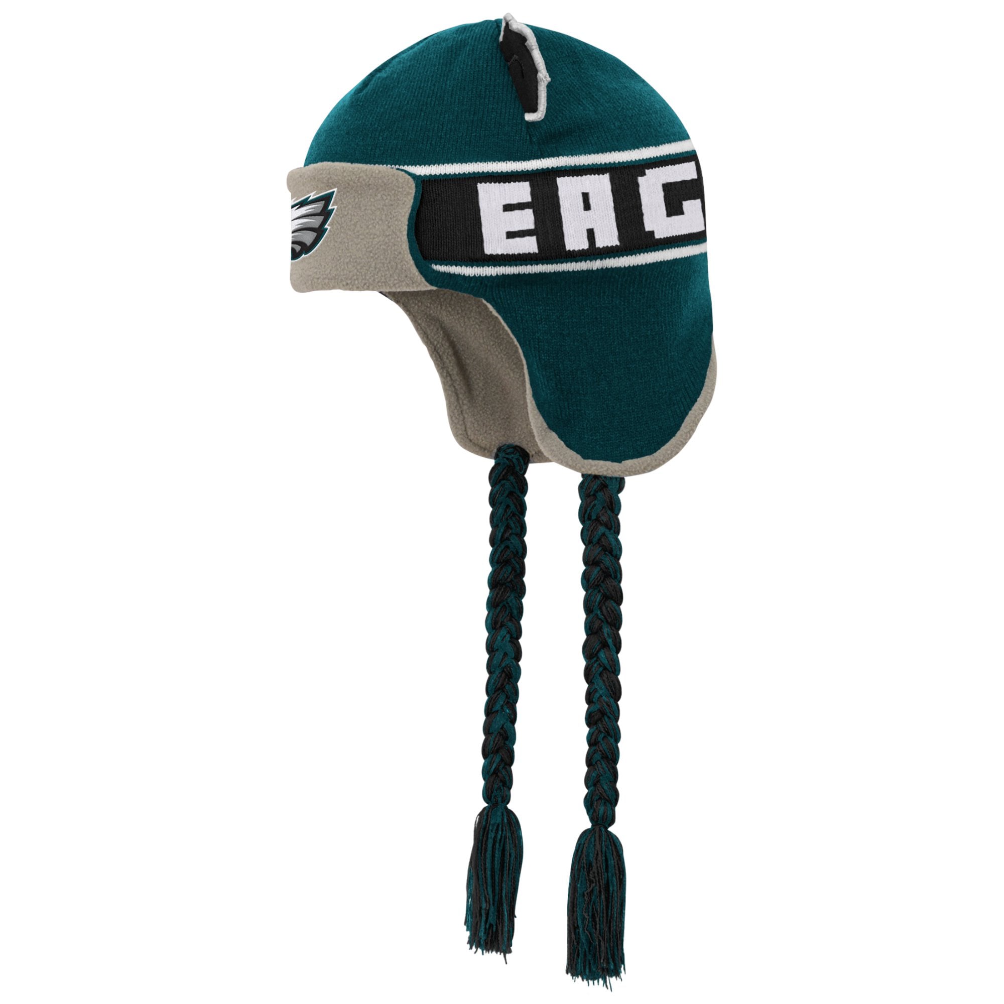 Youth Midnight Green Philadelphia Eagles Wordmark Ears Trooper Knit Hat