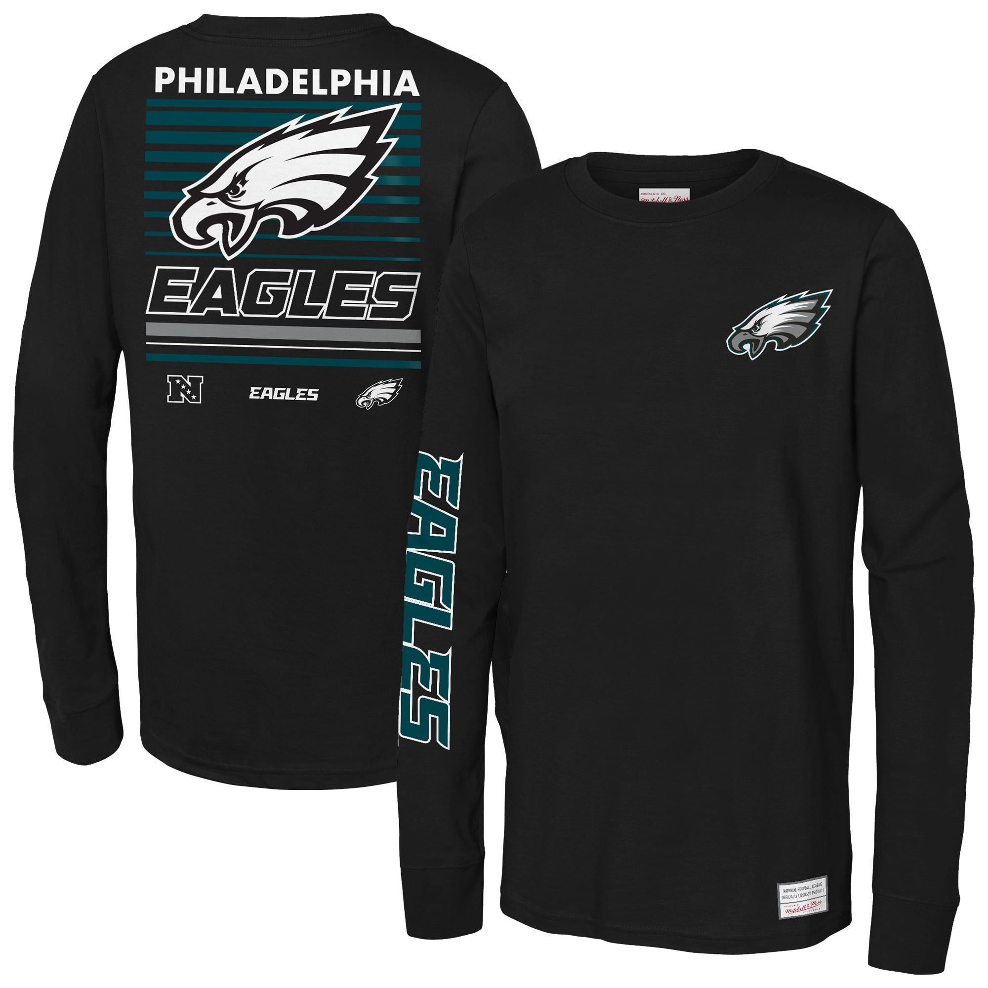 T-shirt à manches longues Mitchell & Ness Kelly Green Philadelphia Eagles Triple Play pour enfant