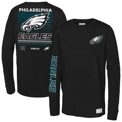 Philadelphia Eagles Mitchell & Ness Youth Triple Play Long Sleeve T-Shirt - Black