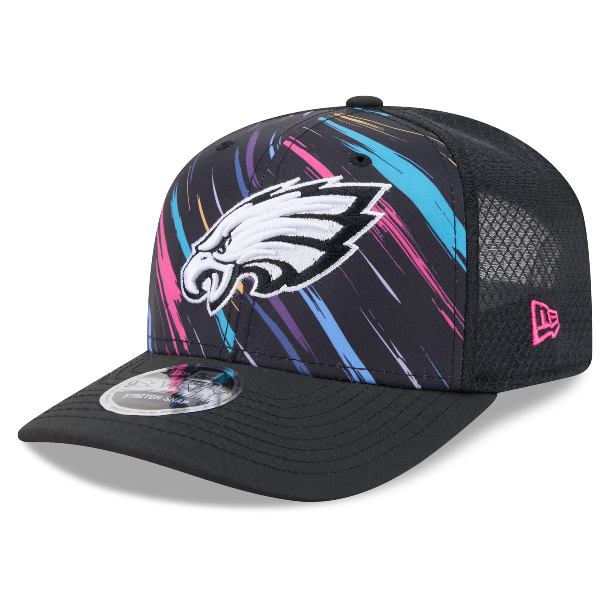 Youth New Era Black Philadelphia Eagles 2026 NFL Crucial Catch 9SEVENTY Adjustable Trucker Hat