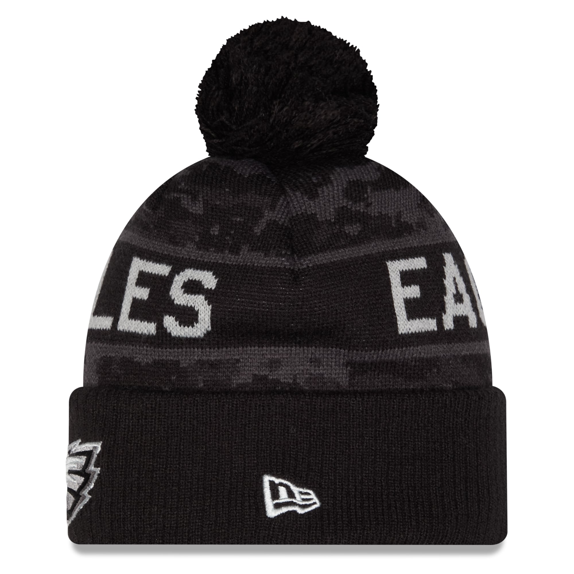 Bonnet à revers New Era noir Philadelphia Eagles 2026 Salute To Service pour jeunes, avec pompon