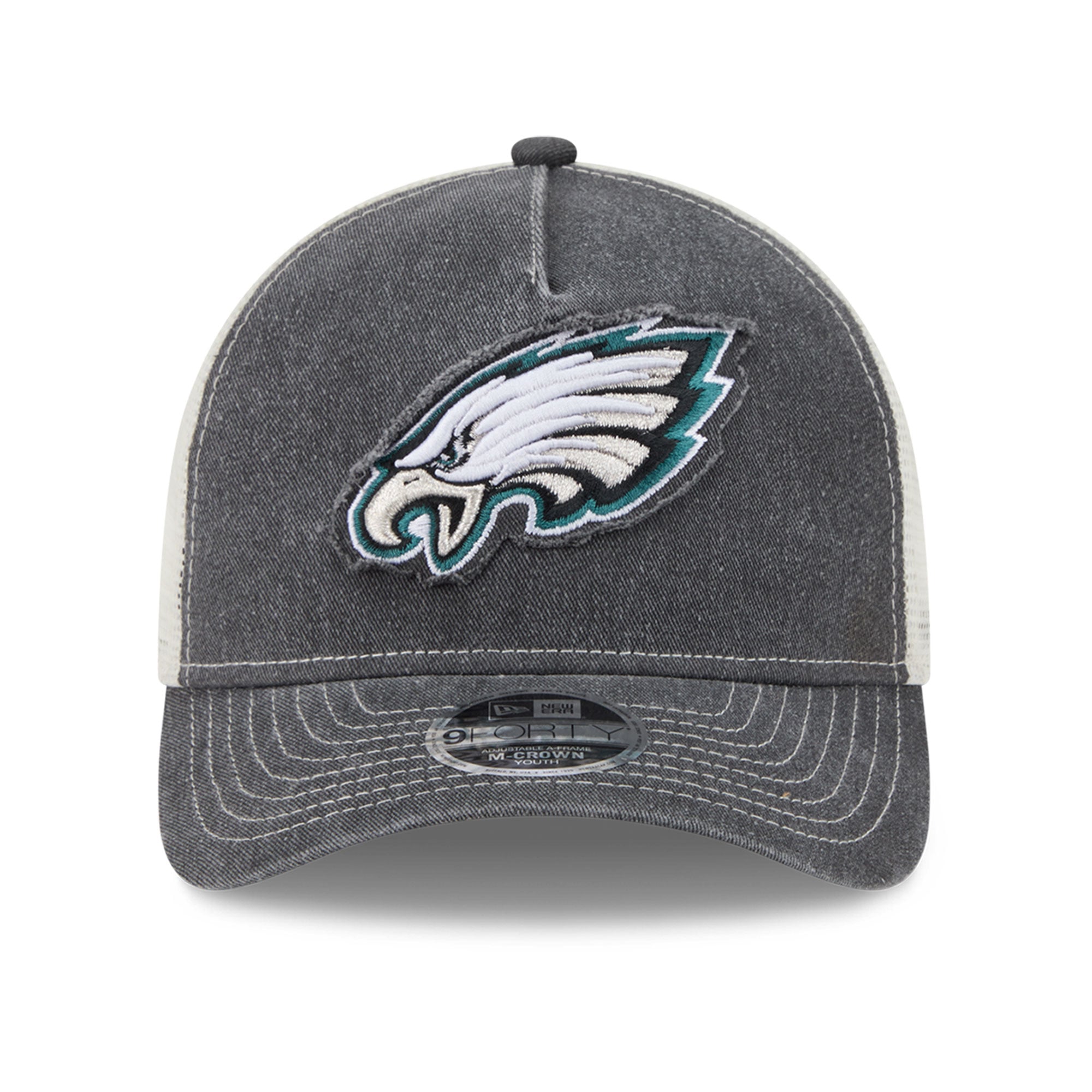 Casquette trucker ajustable New Era noire Philadelphia Eagles 9FORTY A-Frame M-Crown pour jeunes