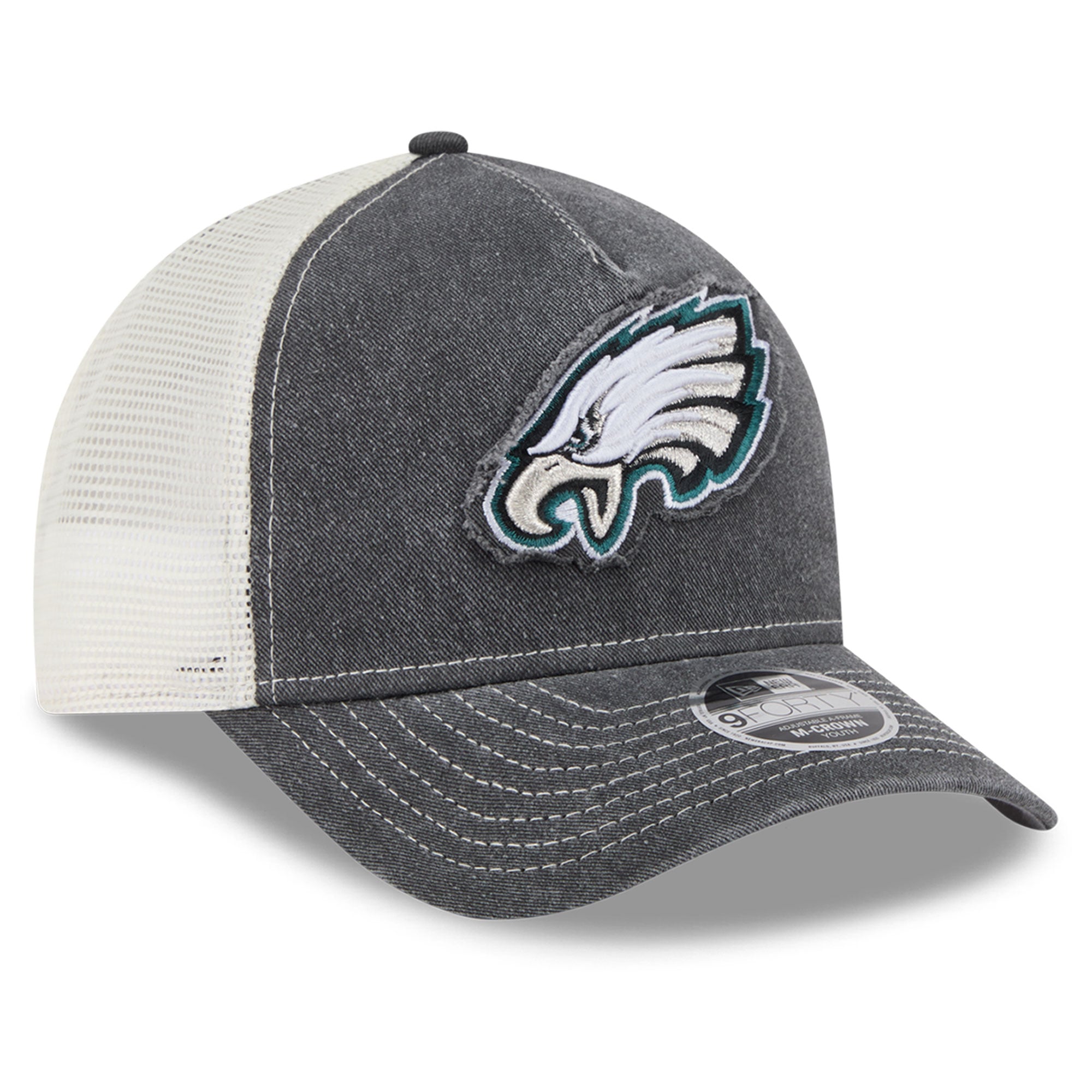 Casquette trucker ajustable New Era noire Philadelphia Eagles 9FORTY A-Frame M-Crown pour jeunes