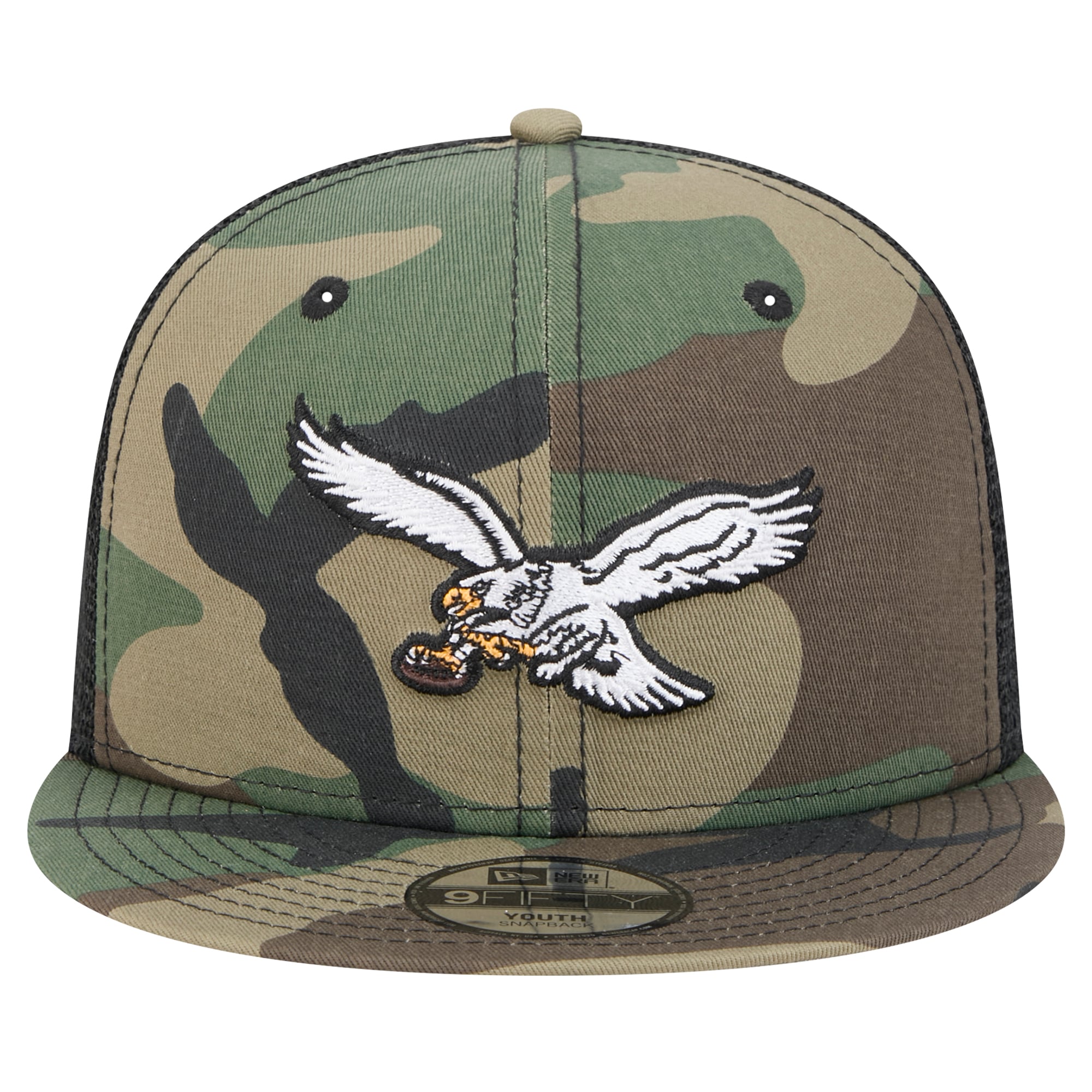 Casquette trucker New Era camouflage Philadelphia Eagles Throwback Main 9FIFTY pour jeunes