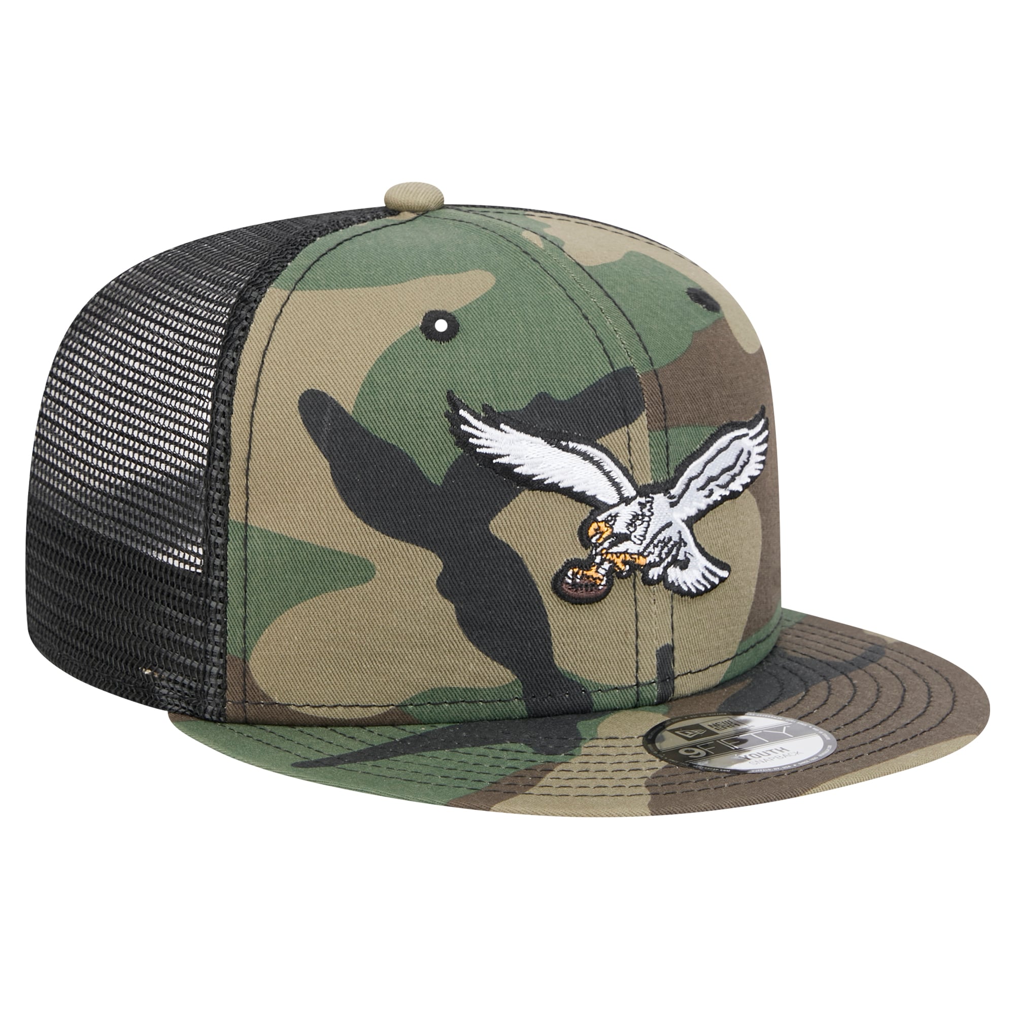 Casquette trucker New Era camouflage Philadelphia Eagles Throwback Main 9FIFTY pour jeunes