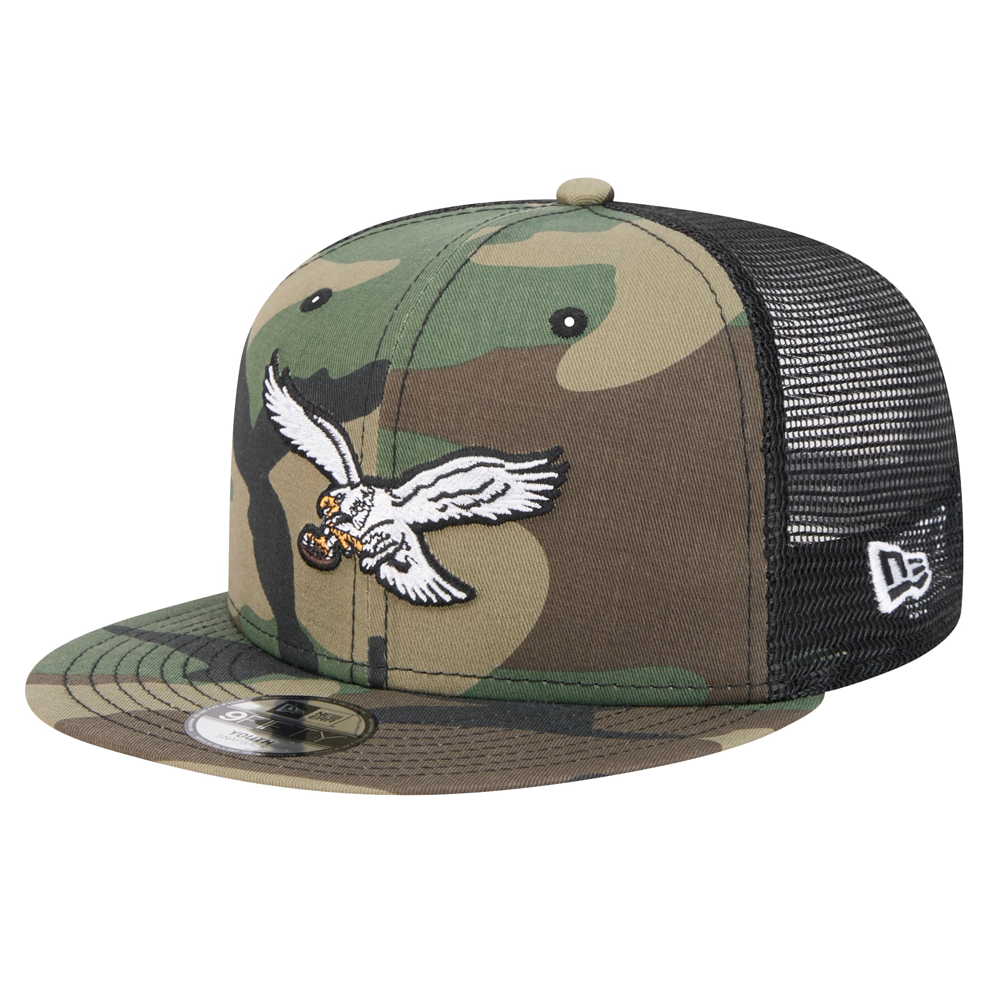 Casquette trucker New Era camouflage Philadelphia Eagles Throwback Main 9FIFTY pour jeunes
