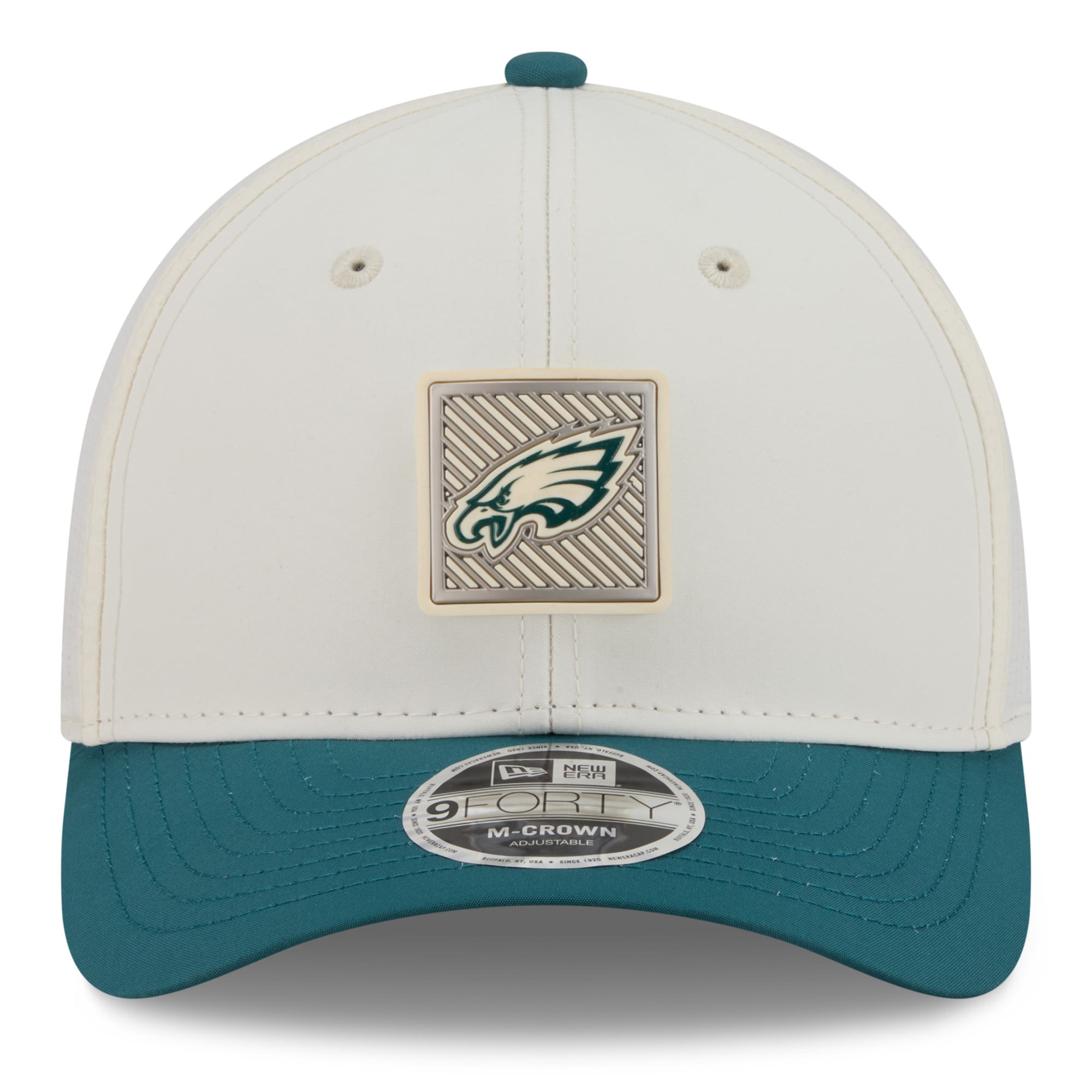 Youth New Era Cream/Midnight Green Philadelphia Eagles 2026 Training Camp 9FORTY M-Crown Adjustable Hat