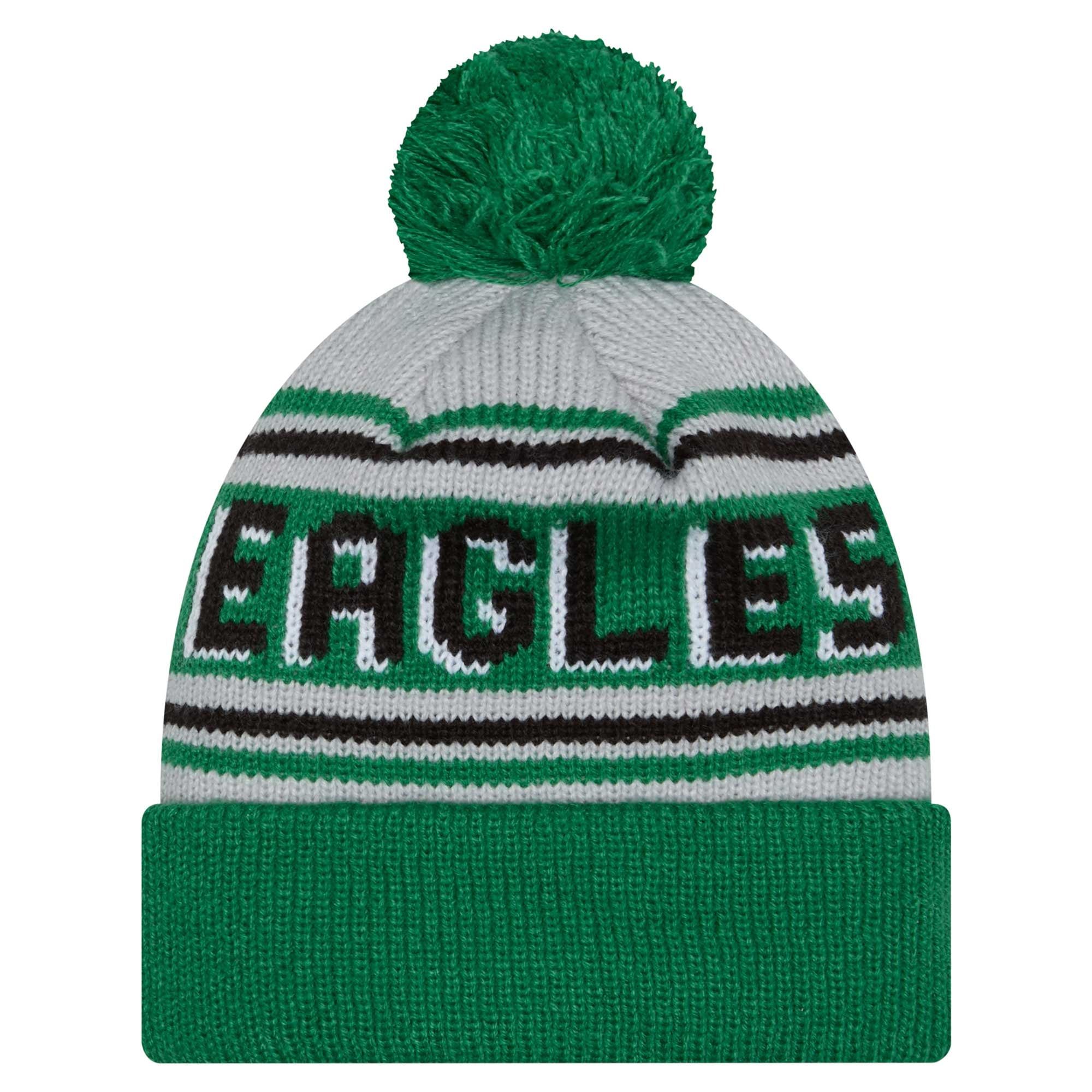 Bonnet en tricot à revers avec pompon Philadelphia Eagles de New Era pour jeune, vert Kelly