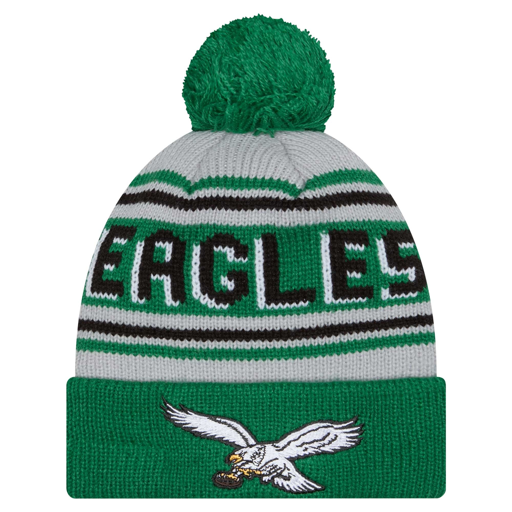 Bonnet en tricot à revers avec pompon Philadelphia Eagles de New Era pour jeune, vert Kelly