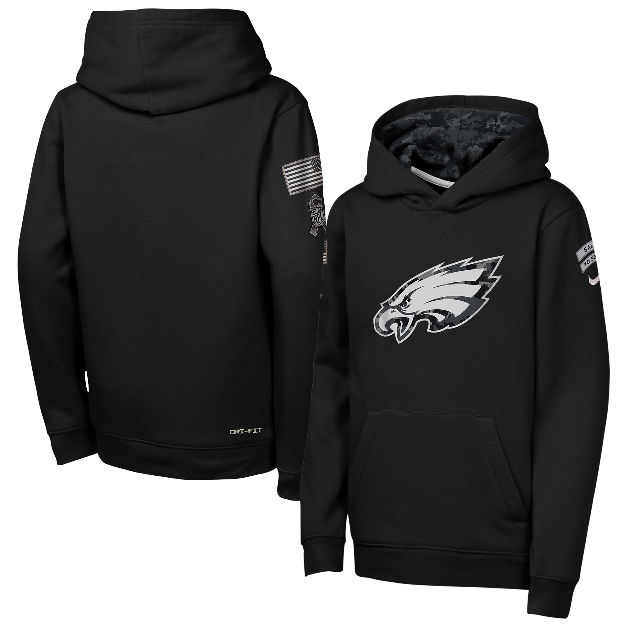 Sweat à capuche polaire Nike Philadelphia Eagles 2026 Salute to Service Club pour jeunes, noir
