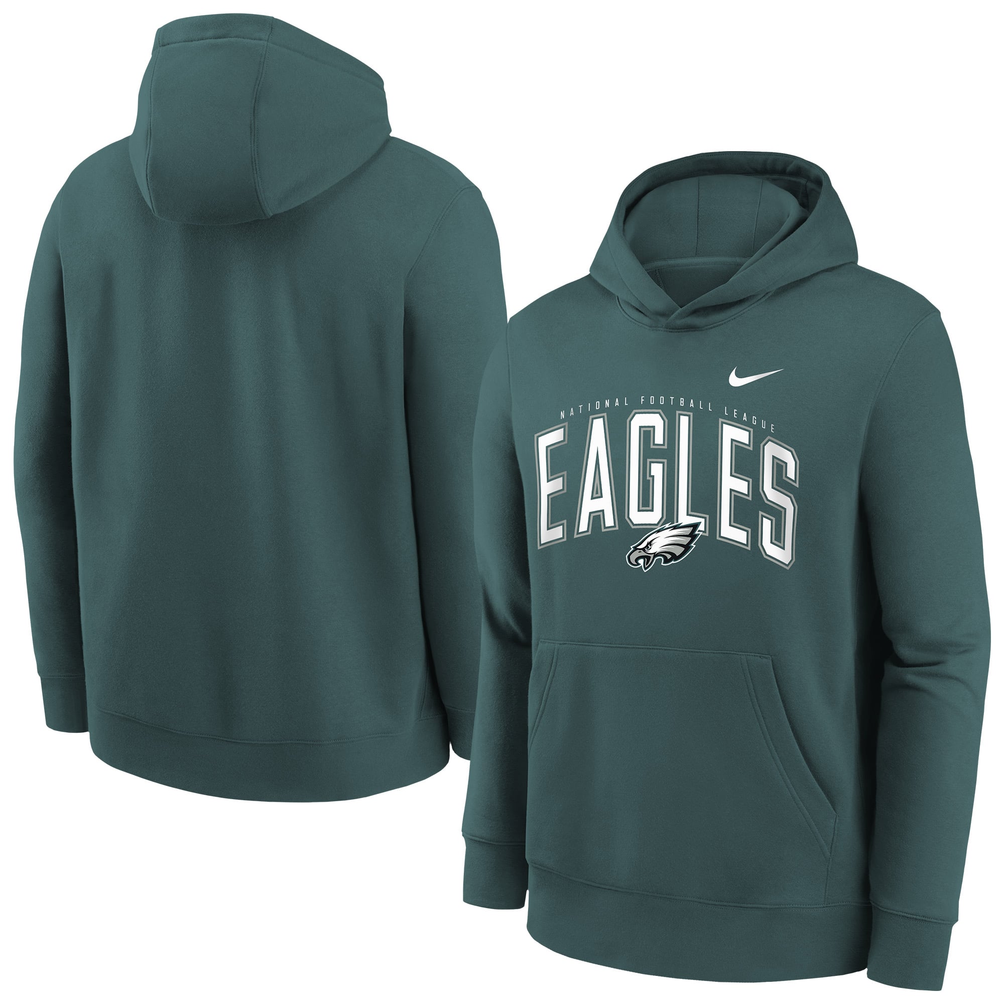 Youth Nike Midnight Green Philadelphia Eagles Logo Arch Fleece Hoodie