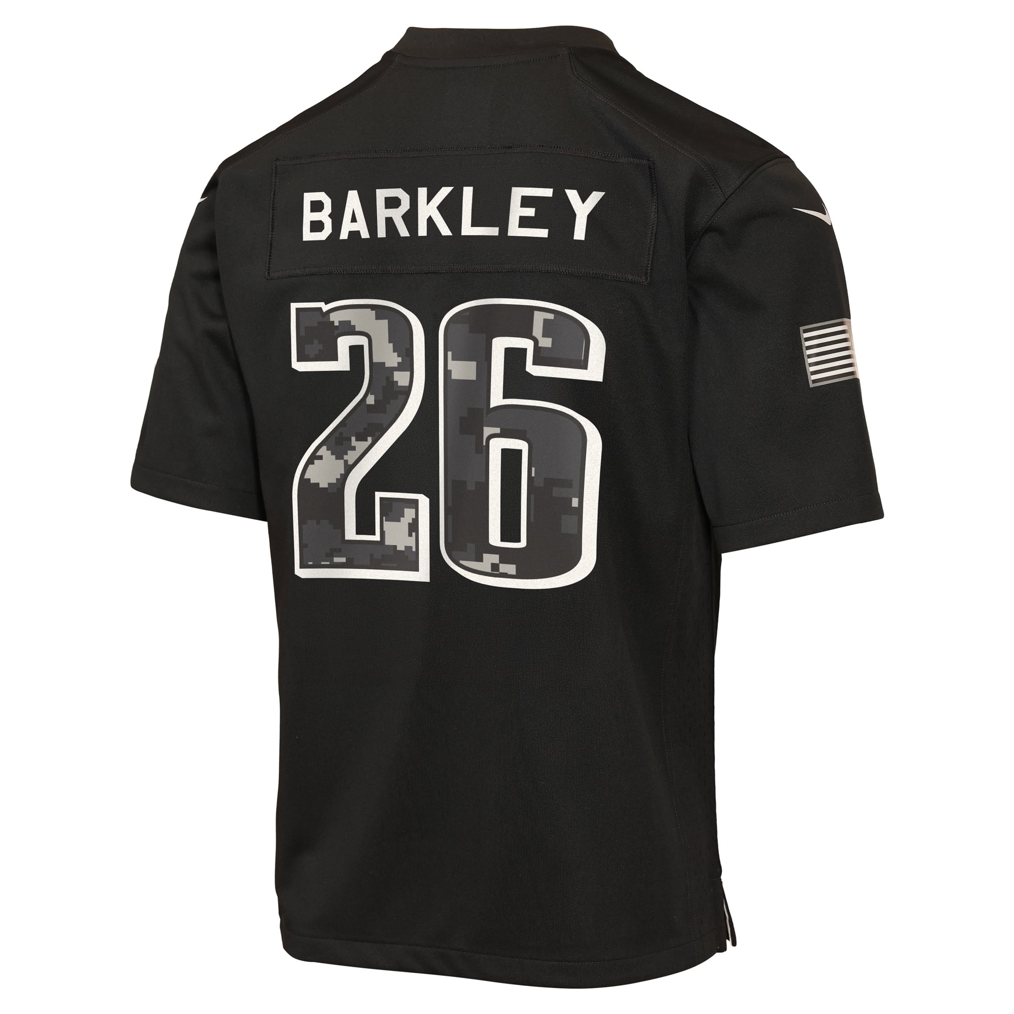Maillot Nike Saquon Barkley noir pour enfant, Philadelphia Eagles, édition spéciale 2026 « Salute to Service ».