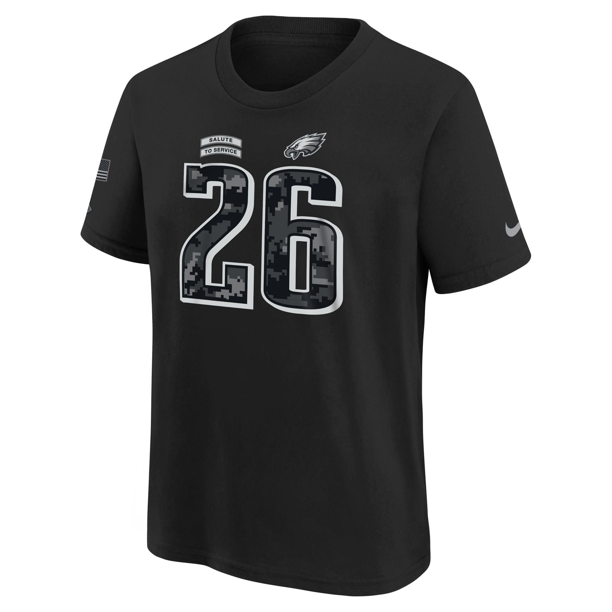 T-shirt Nike Saquon Barkley noir Philadelphia Eagles 2026 Salute to Service pour jeunes (nom et numéro)