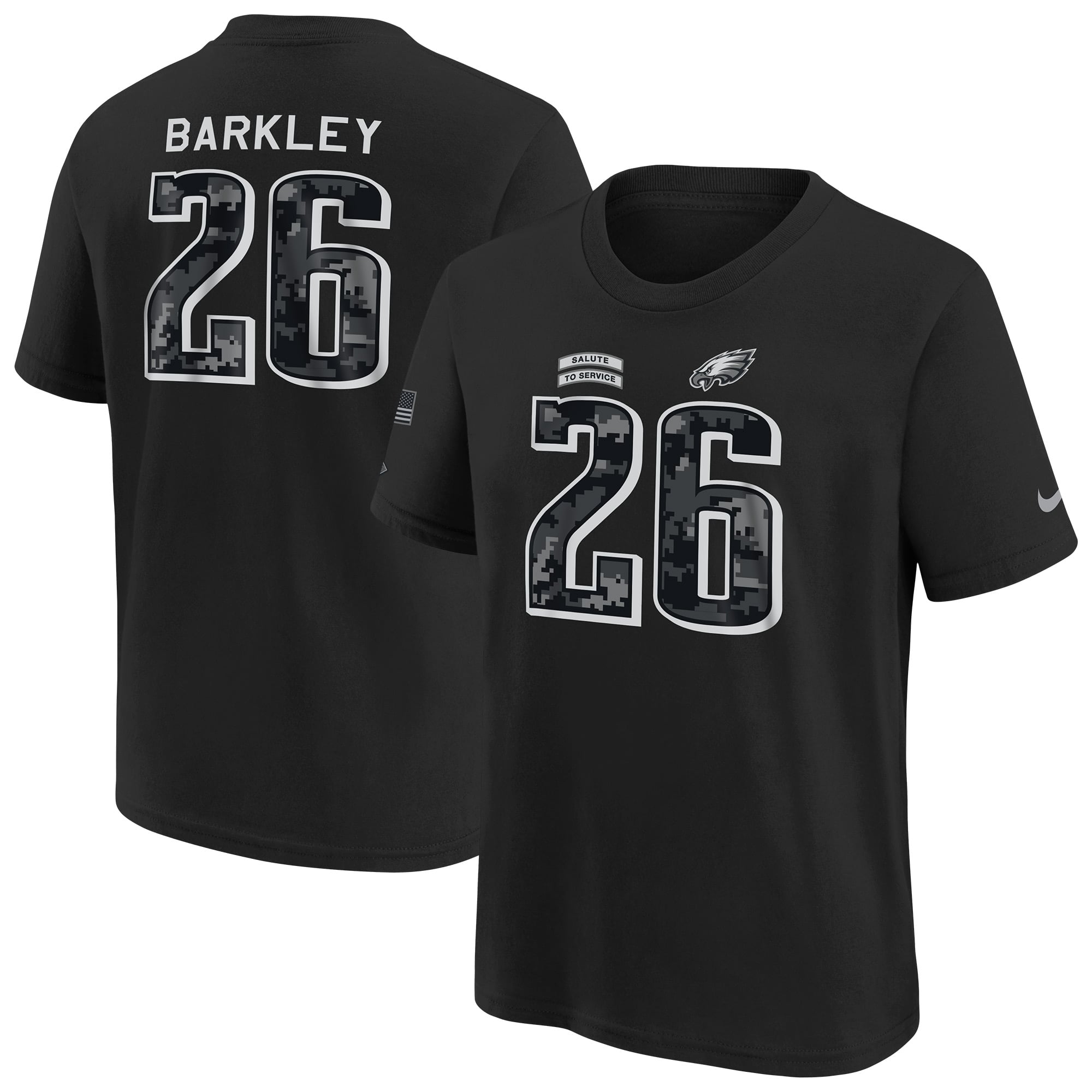 T-shirt Nike Saquon Barkley noir Philadelphia Eagles 2026 Salute to Service pour jeunes (nom et numéro)
