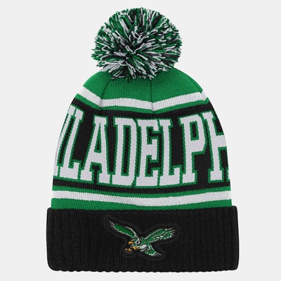 Philadelphia Eagles Outerstuff Youth Retro Highlight Cuffed Knit Hat with Pom - Black/Kelly Green