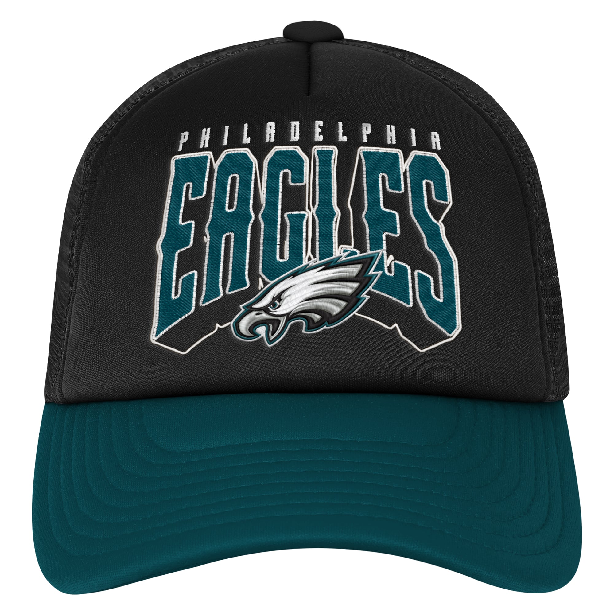 Youth Outerstuff Black/Midnight Green Philadelphia Eagles Handoff Foam Adjustable Trucker Hat
