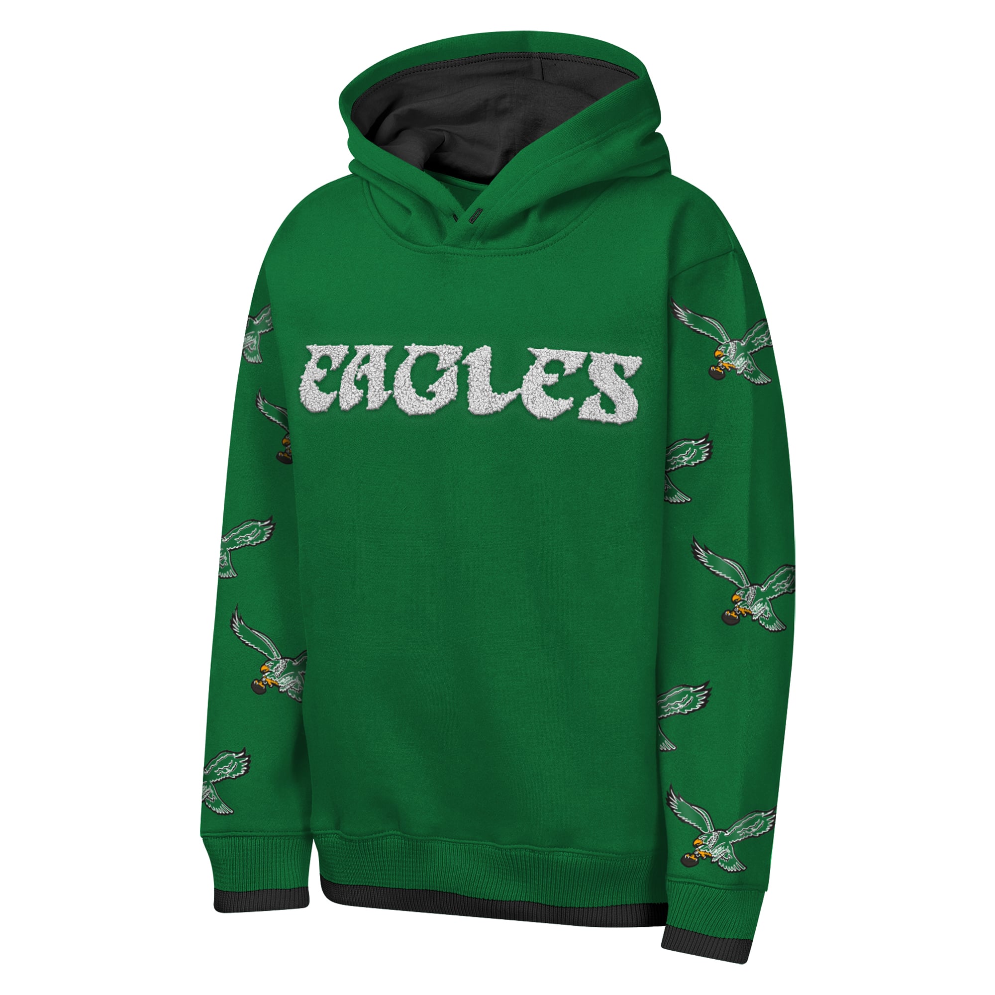 Sweat à capuche en chenille vert Kelly des Eagles de Philadelphie, modèle rétro Draft Day, pour jeunes la marque Outerstuff.