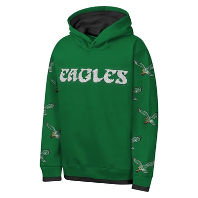 Philadelphia Eagles Outerstuff Youth Retro Draft Day Chenille Pullover Hoodie - Kelly Green
