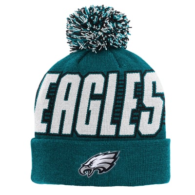 Philadelphia Eagles Outerstuff Youth Cuffed Knit Hat with Pom - Midnight Green