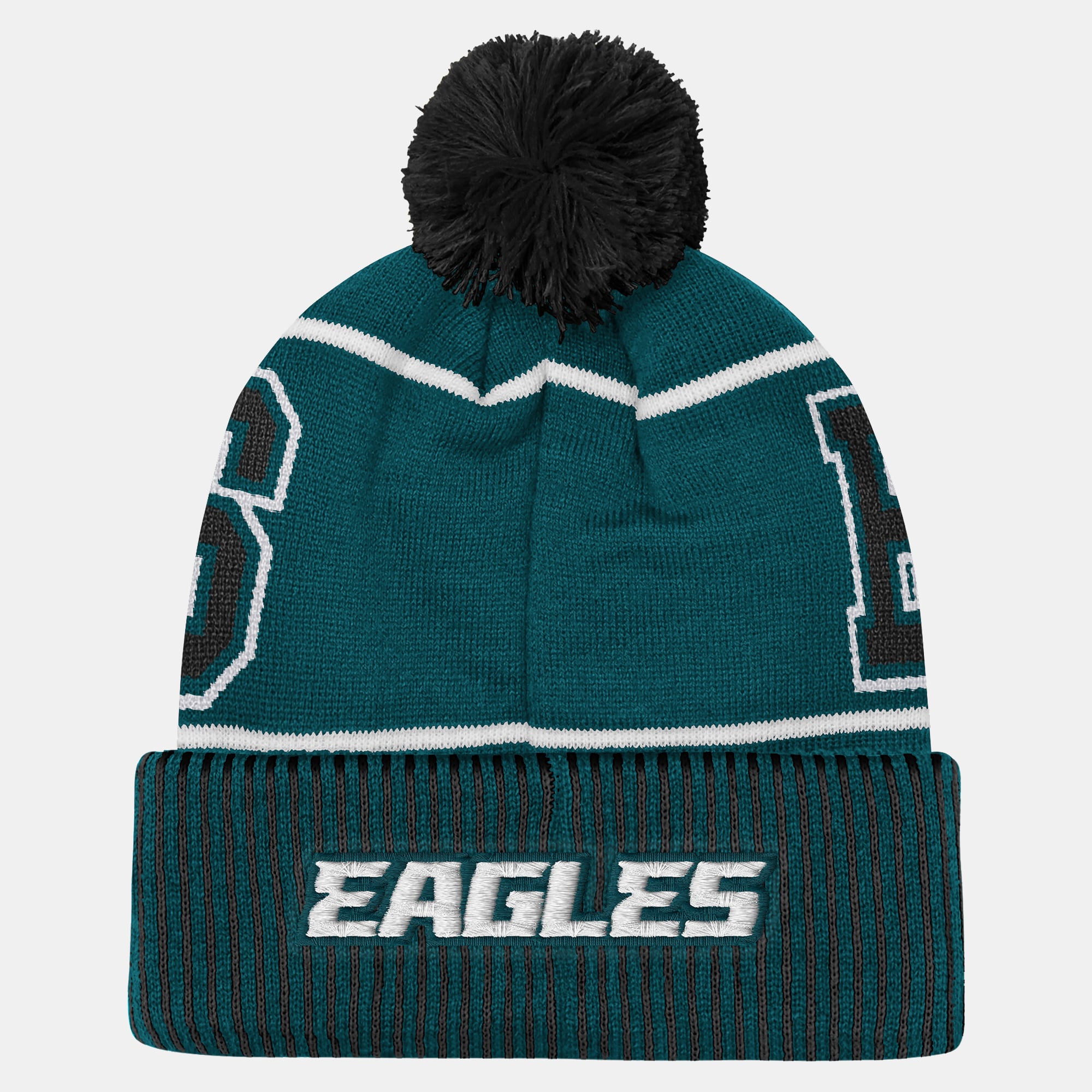 Youth Outerstuff Midnight Green Philadelphia Eagles Highlight Cuffed Knit Hat with Pom