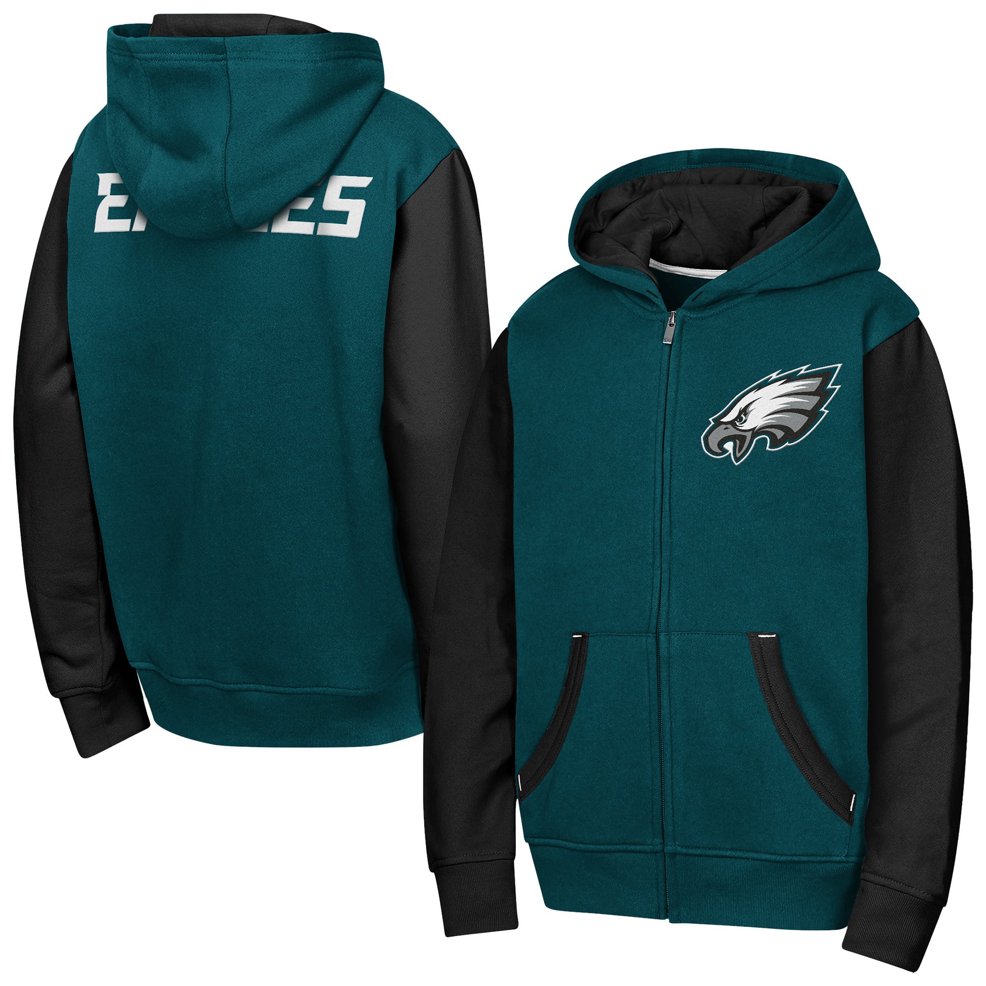 Sweat à capuche zippé Youth Outerstuff Midnight Green Philadelphia Eagles Stadium Colorblock