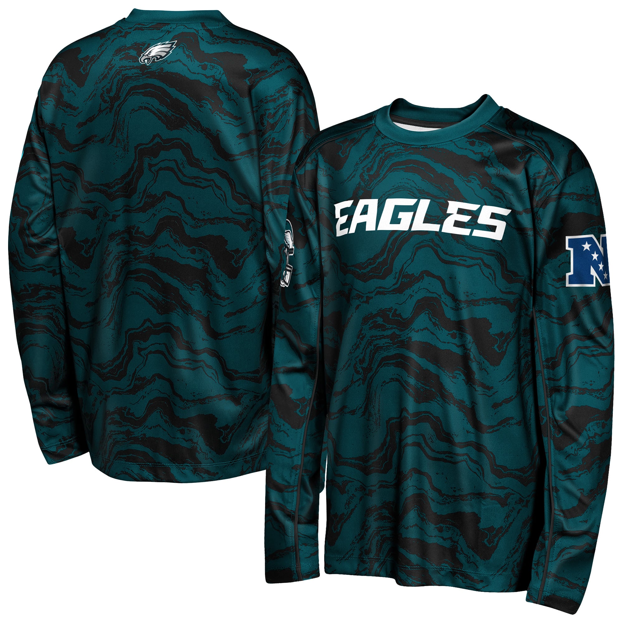 Youth Outerstuff Midnight Green Philadelphia Eagles Tailgate Performance Long Sleeve T-Shirt