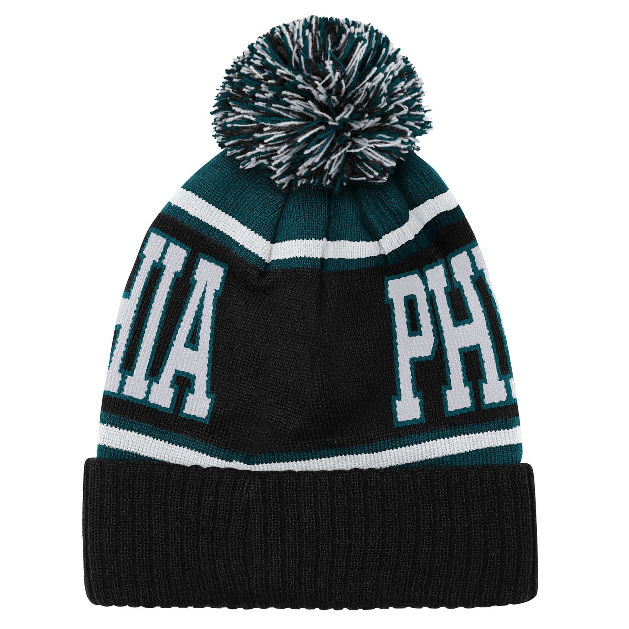 Youth Outerstuff Midnight Green Philadelphia Eagles True Edge Cuffed Knit Hat with Pom
