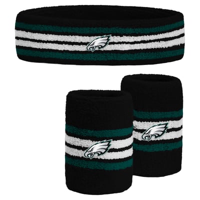  Philadelphia Eagles PRO Compression Youth Team Stripe Three-Pack Headband and Wristbands Set - Black