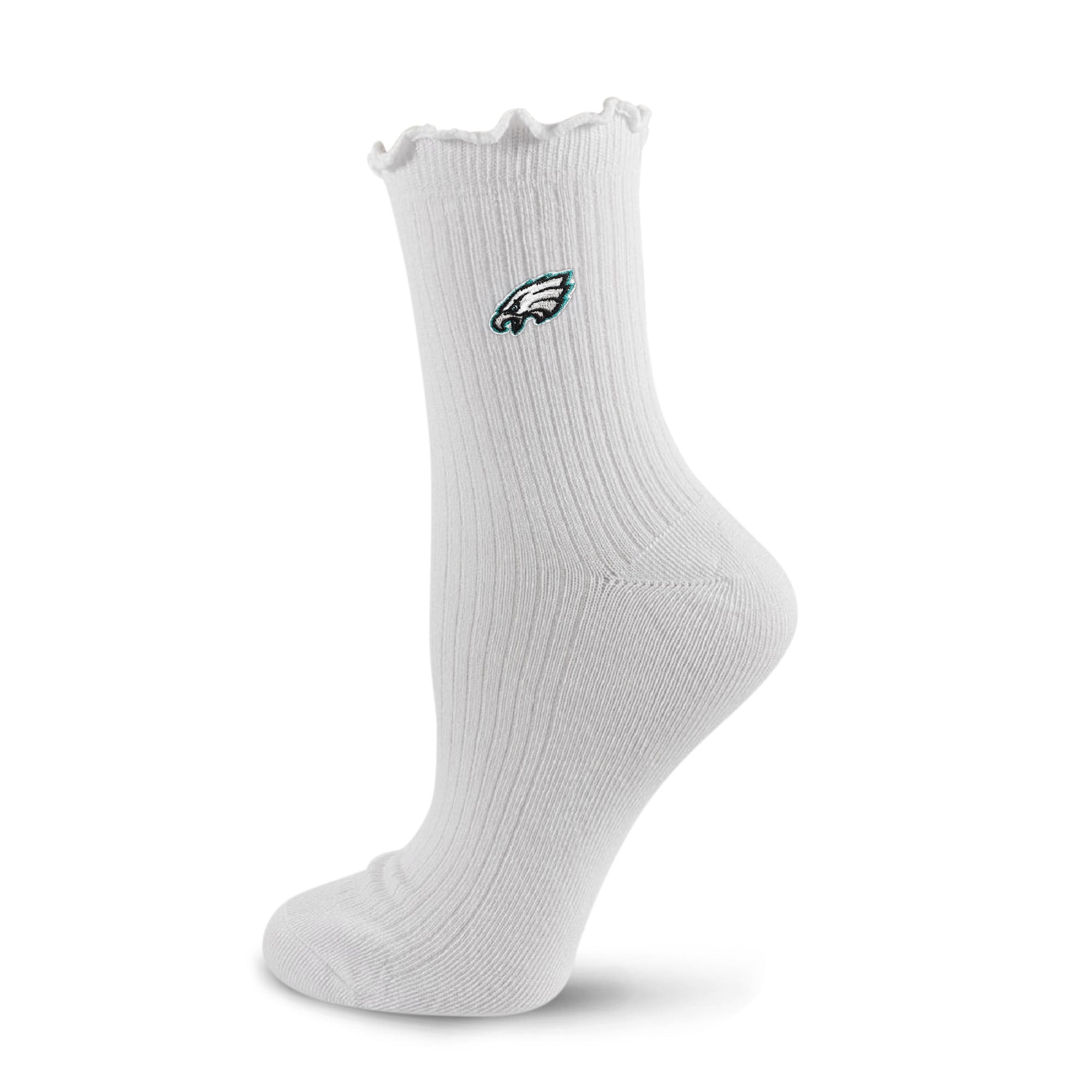 Chaussettes de compression Youth PRO blanches à ourlet ondulé avec logo des Eagles de Philadelphie