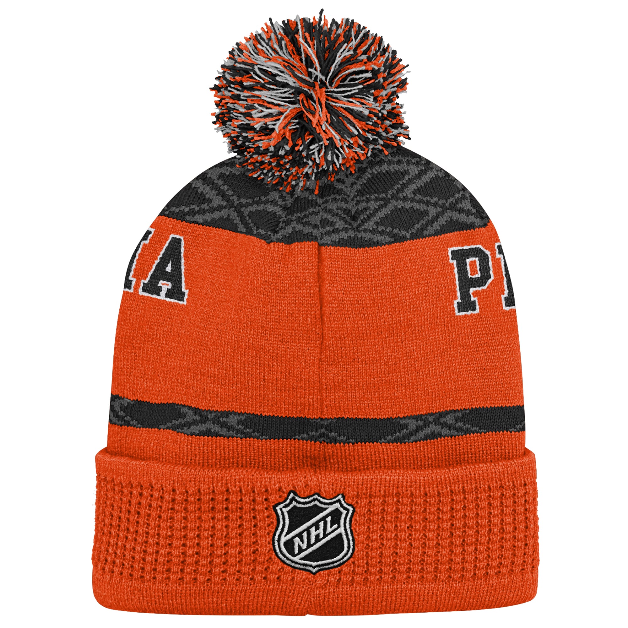 Bonnet tricoté à revers orange des Flyers de Philadelphie avec pompon