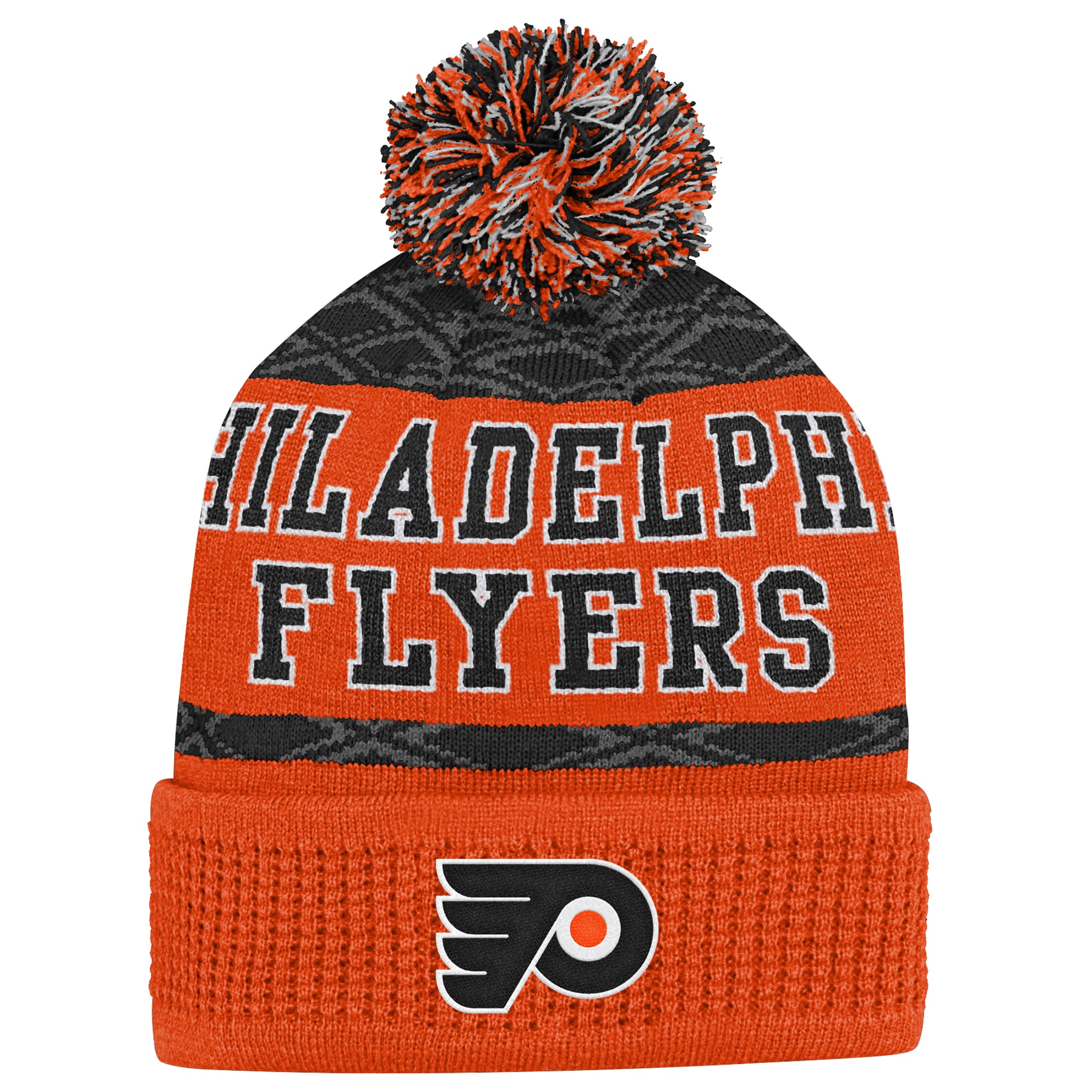 Bonnet tricoté à revers orange des Flyers de Philadelphie avec pompon