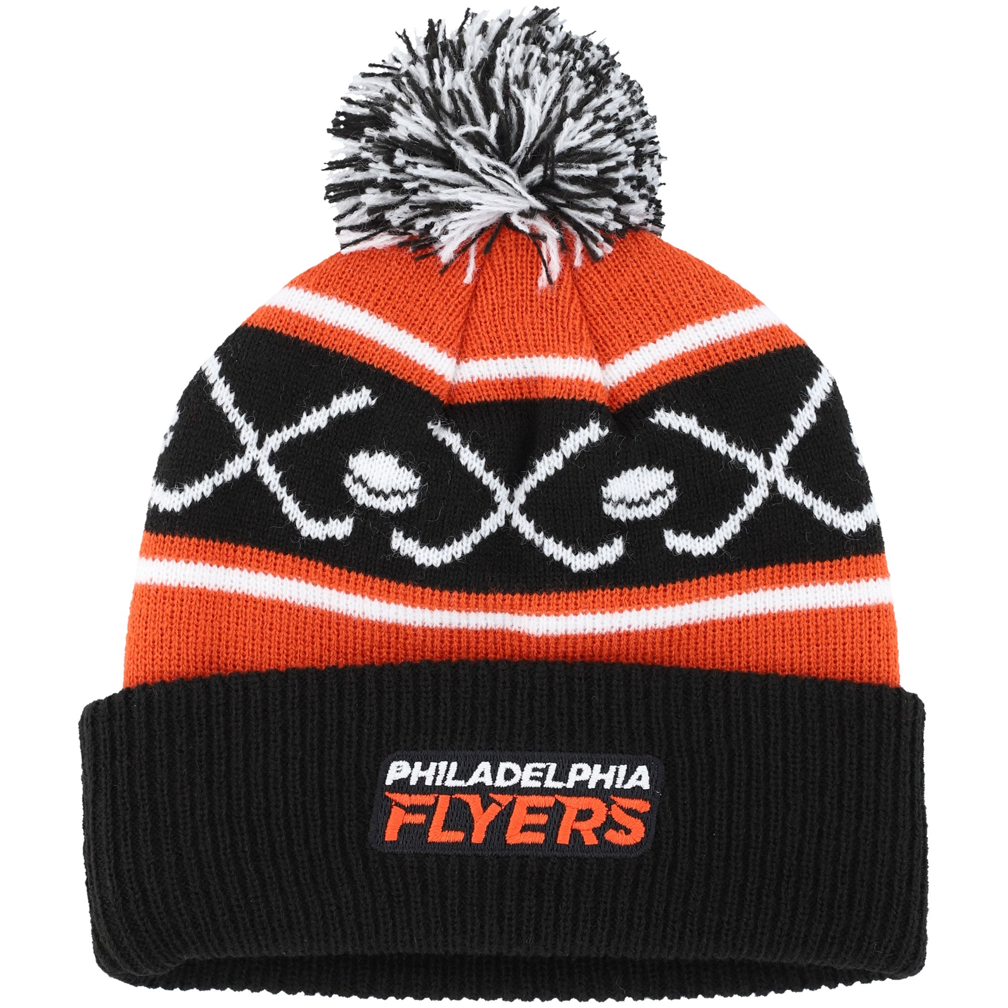 Bonnet en tricot à revers Face-Off des Flyers de Philadelphie orange pour bébé avec pompon