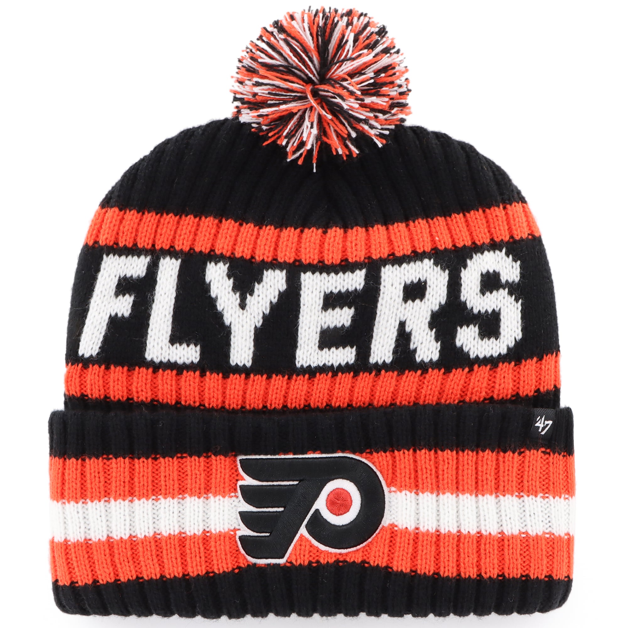 Bonnet en tricot à revers Bering des Flyers de Philadelphie noirs '47 pour homme avec pompon
