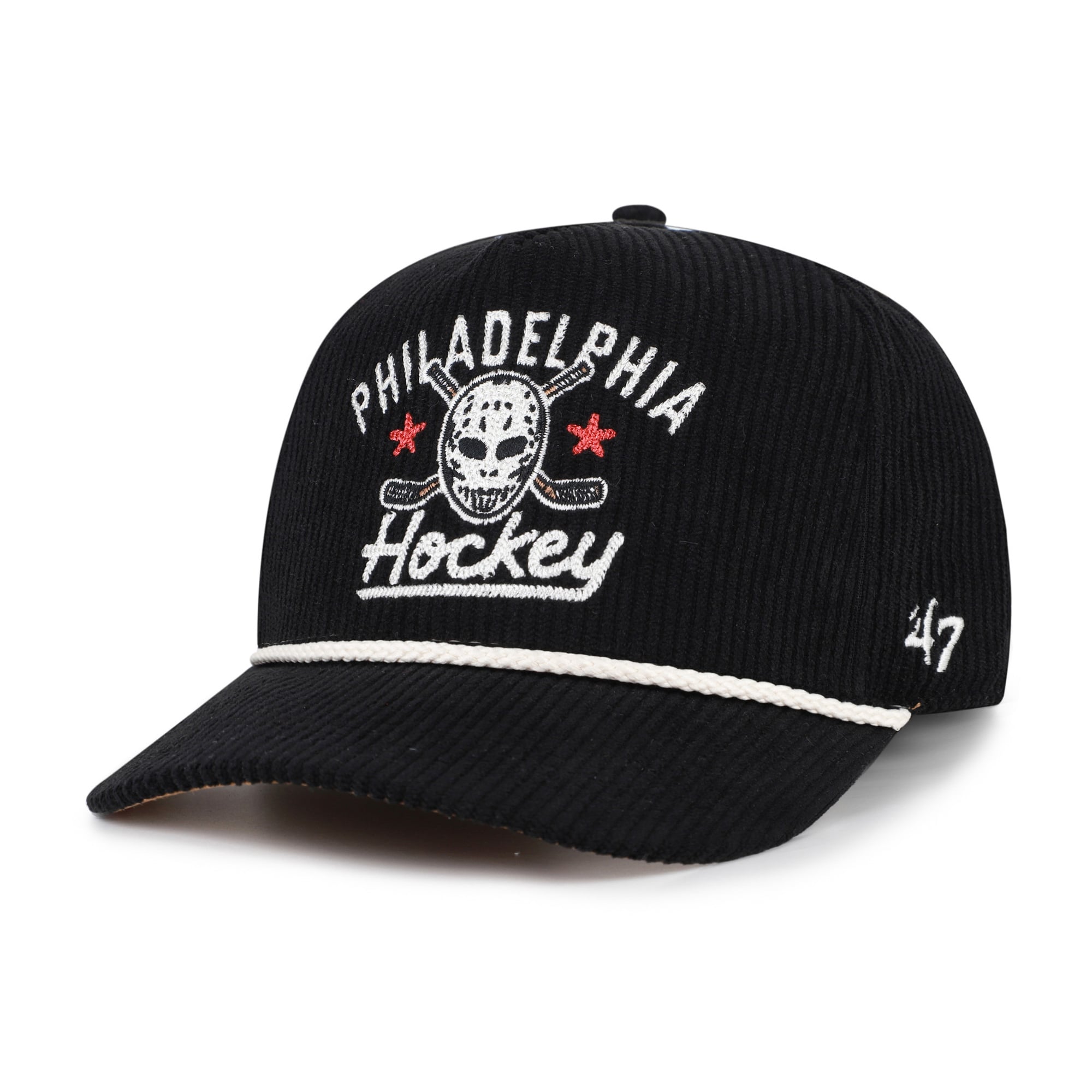Masque de hockey Philadelphia Flyers noir pour homme, modèle 47, en velours côtelé avec boucle ajustable.