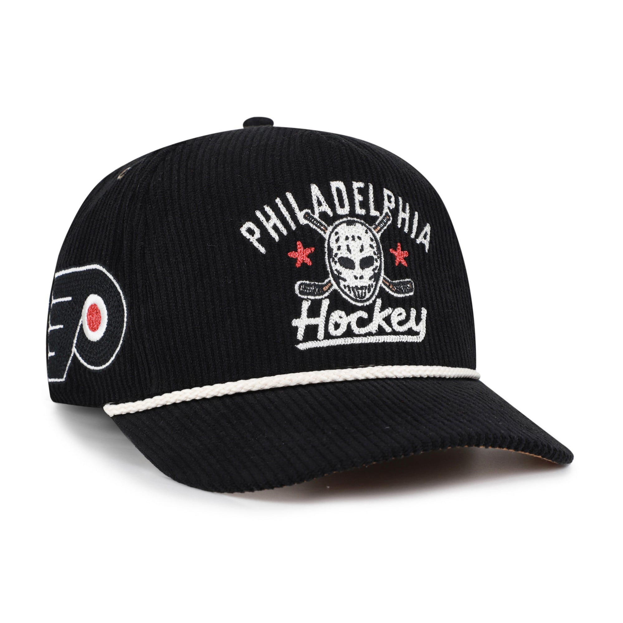 Masque de hockey Philadelphia Flyers noir pour homme, modèle 47, en velours côtelé avec boucle ajustable.