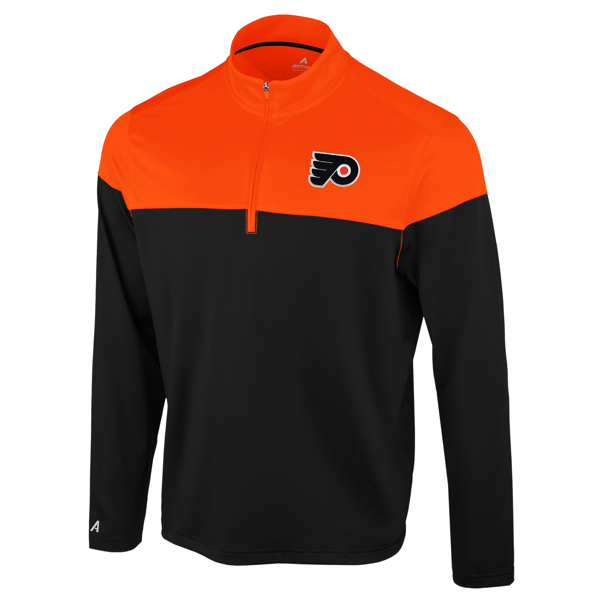 Pull à col zippé Antigua noir et orange Philadelphia Flyers pour homme