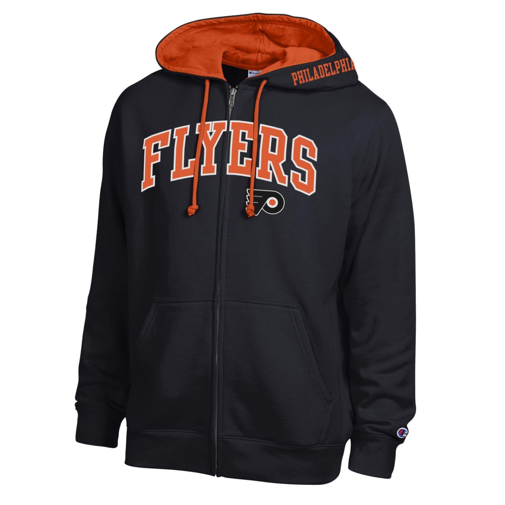 Sweat à capuche zippé noir Champion Philadelphia Flyers pour homme
